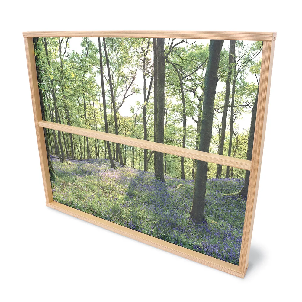 Panel divisorio de acrílico Nature View de 36" con motivo bosque | Separador de aula transparente
