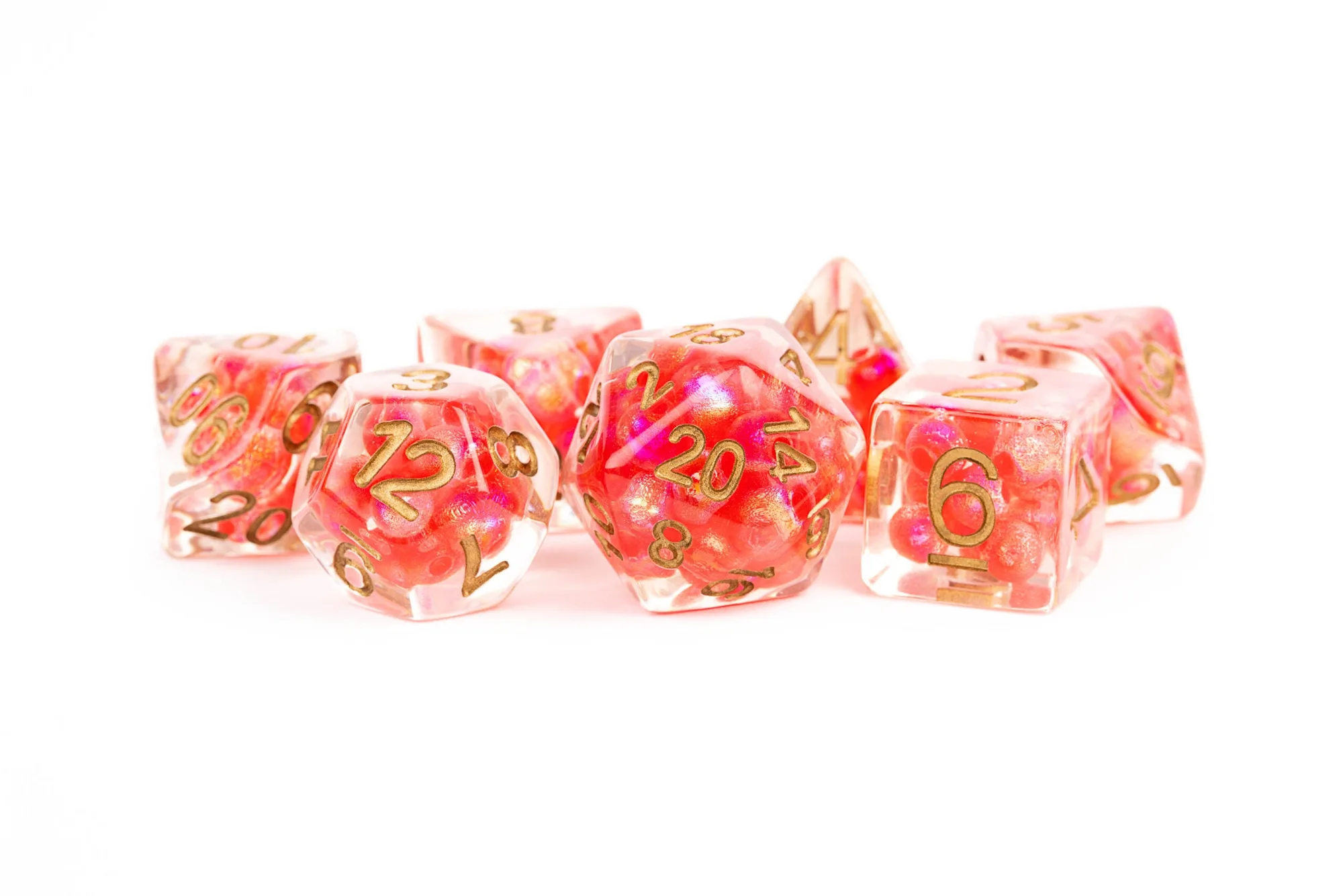 Pearl Dice Red w/ Copper Numbers 16mm Resin Poly Dice Set