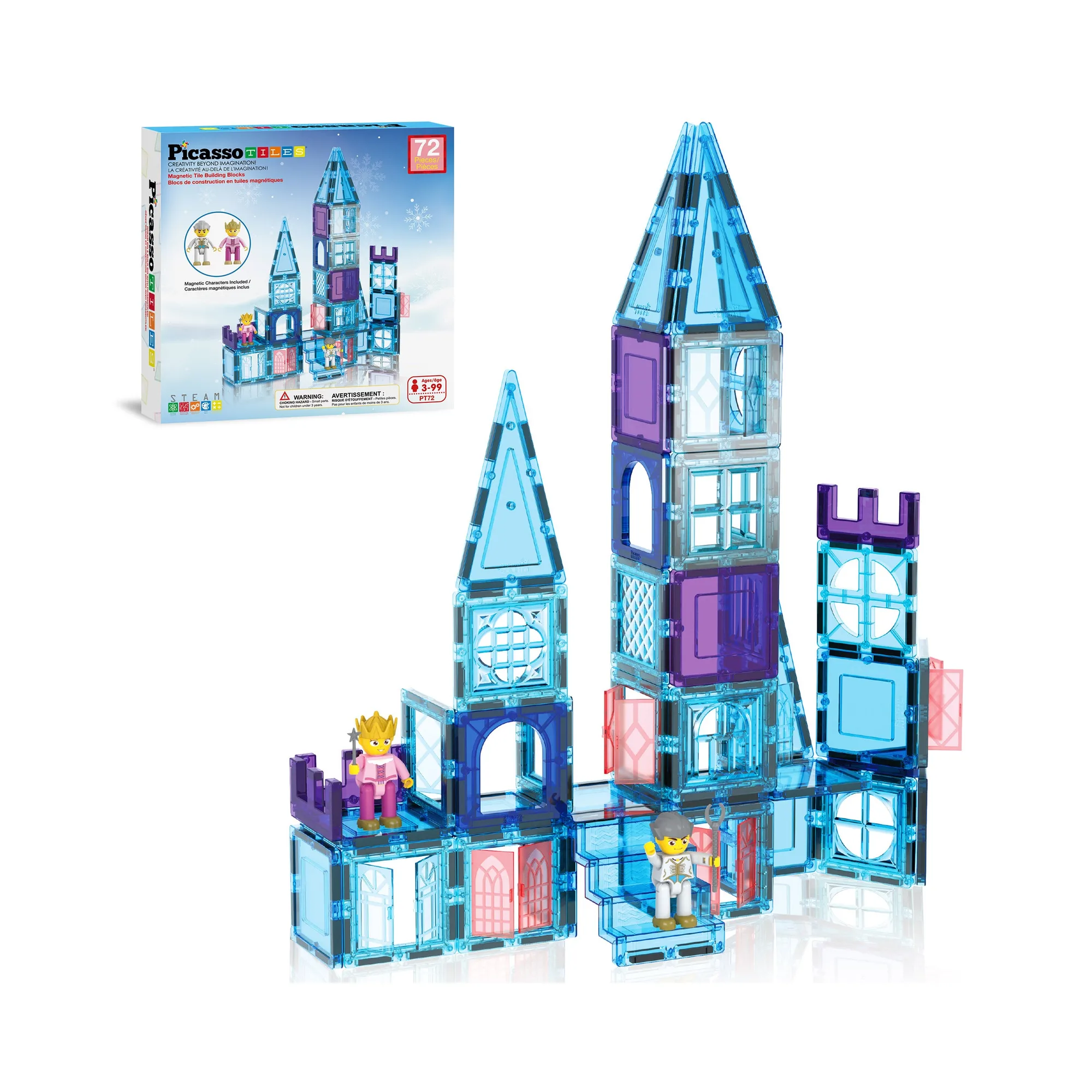 PicassoTiles 72-delige magnetische tegels Winter IJskasteel Set