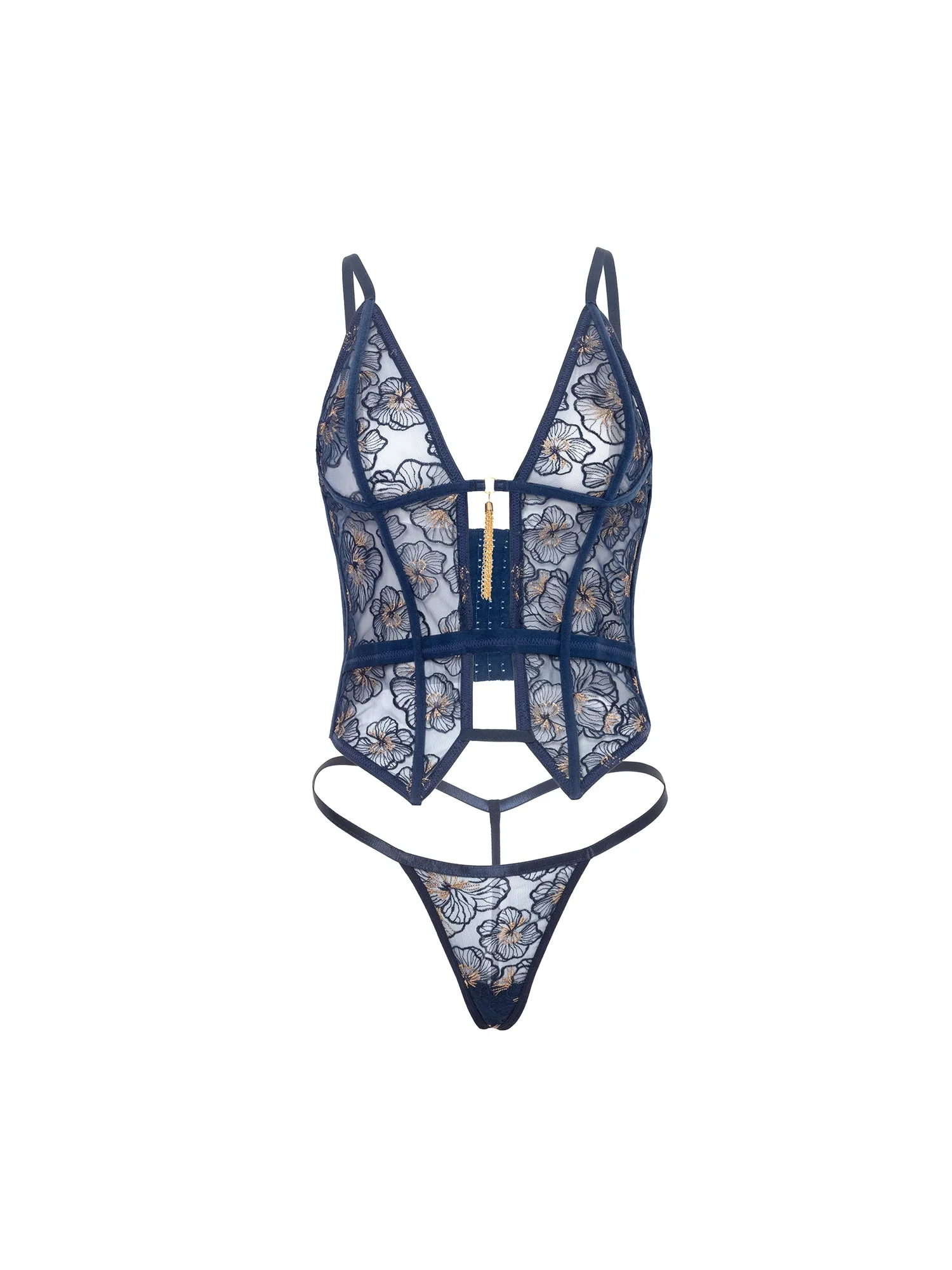Bleu Floral Embroidered Bustier Set