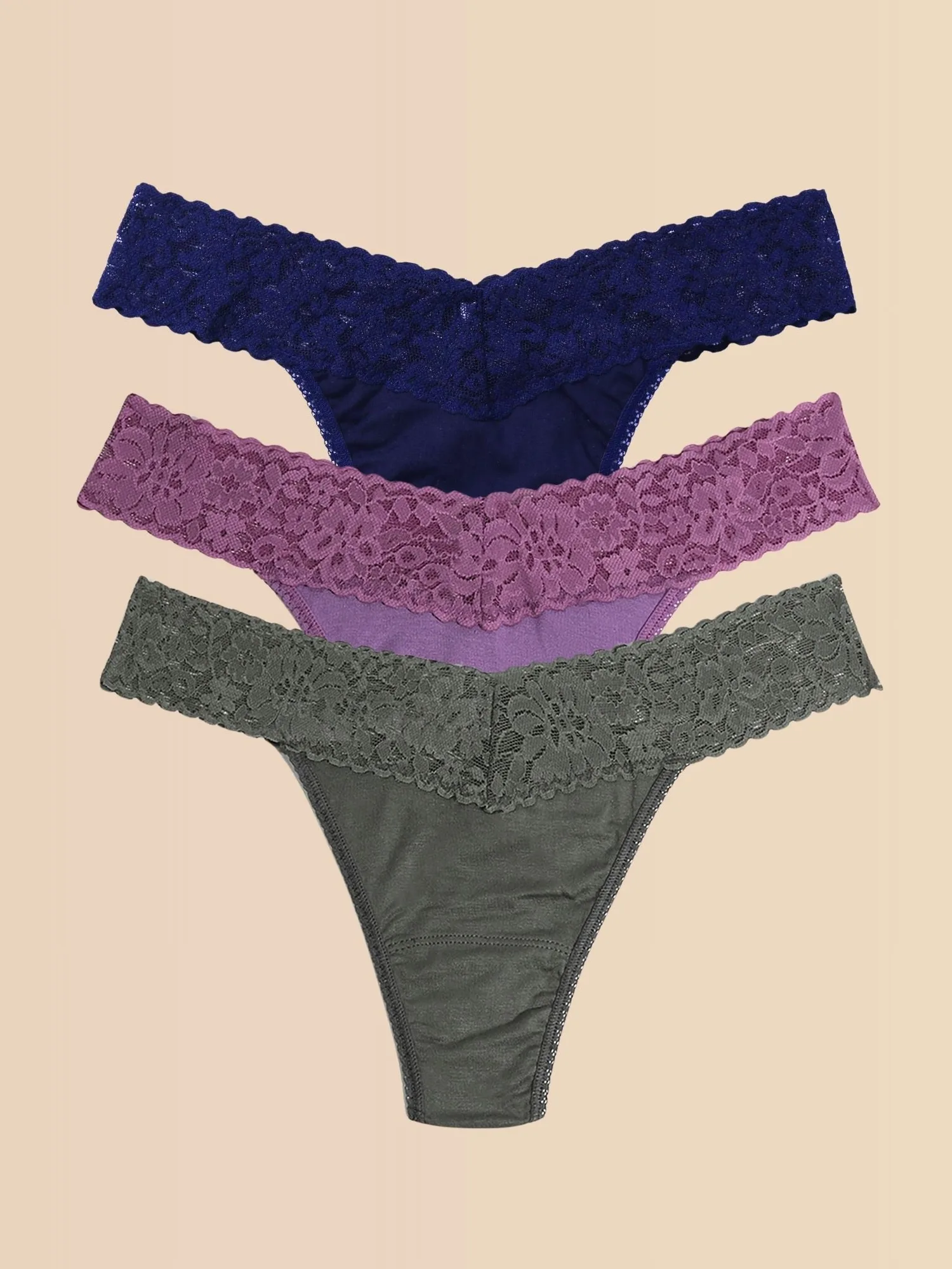 DreamEase™ Original Rise Thong 3 Pack Indigo/Berry Pie Purple/Spaced Out Grey
