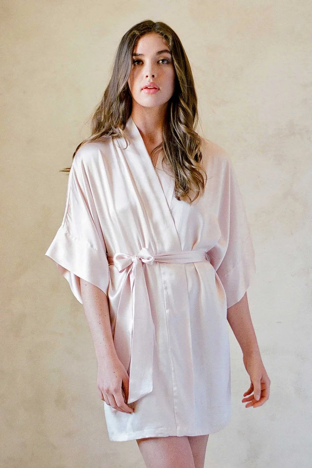 Samantha Silk Kimono Robe in Rose quartz pink