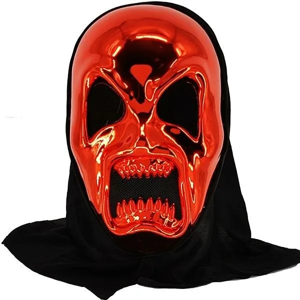 Masque de tête de squelette tueur rouge style faucheuse d'Halloween