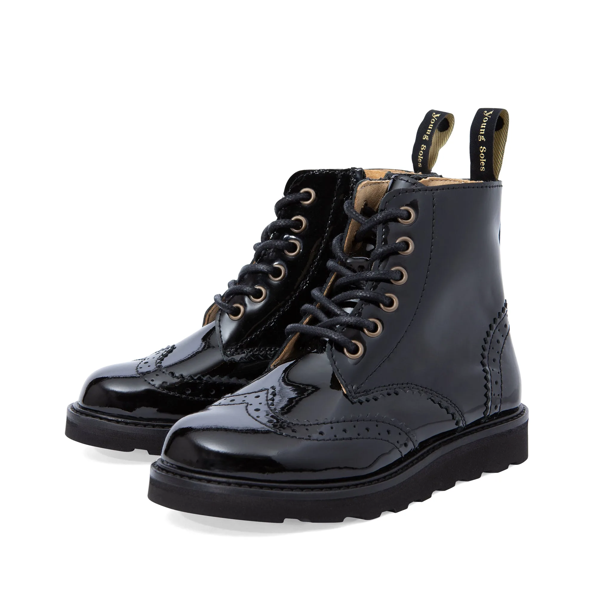 Sidney Brogue Kids Boot - Black Patent (BTS) Leather