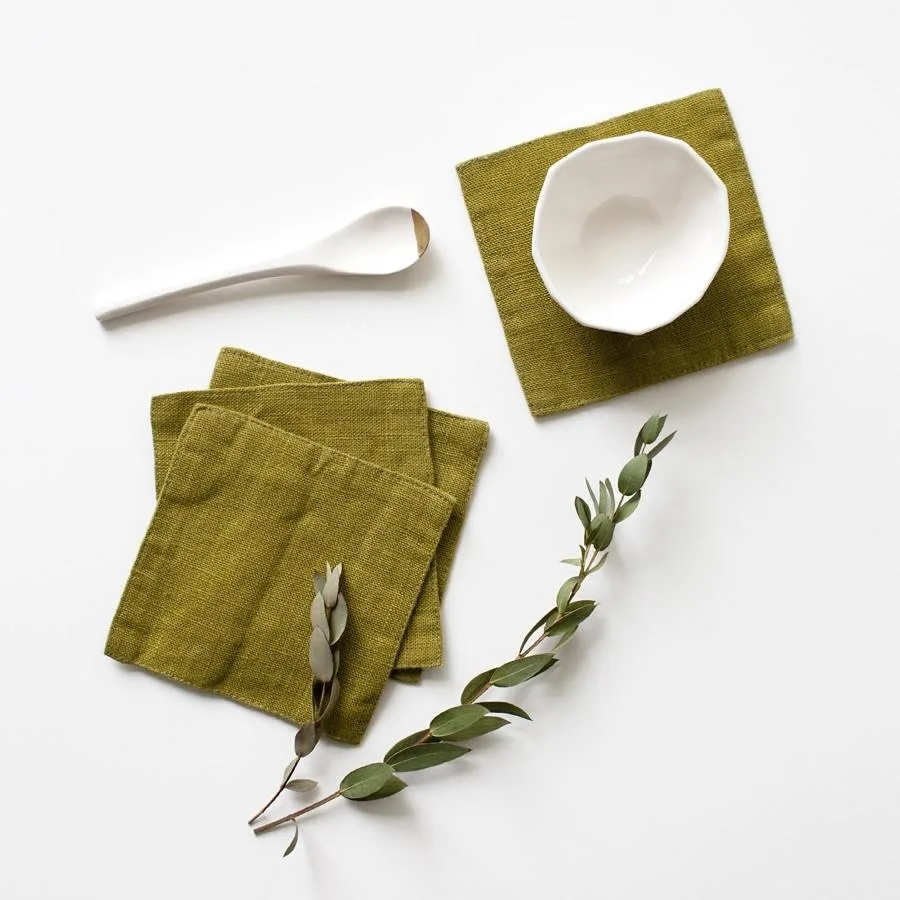Moss Green Linen Coasters Set of 4: Perfect for Nature-Inspired Home Decor