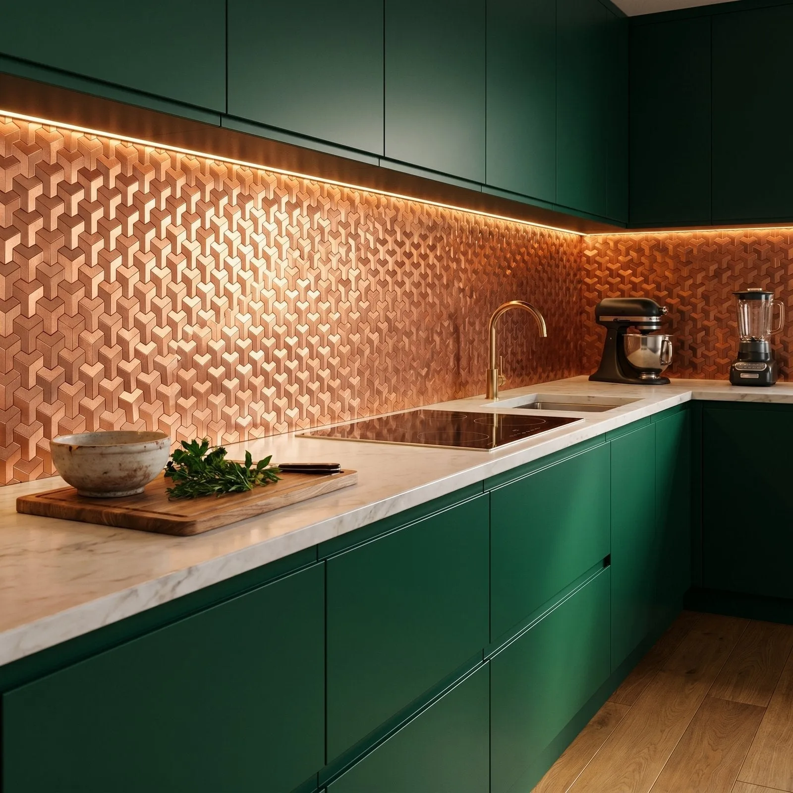 Peel and Stick Backsplash | Trifold 3D Copper | 11.02×11.93"