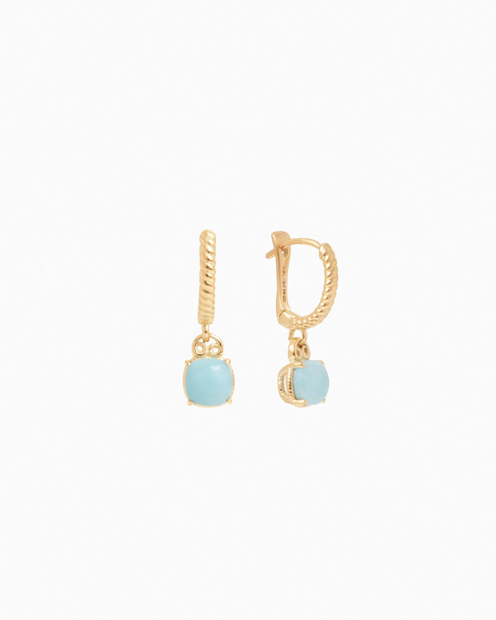14K Gold Gemstone Drop Huggie - Larimar