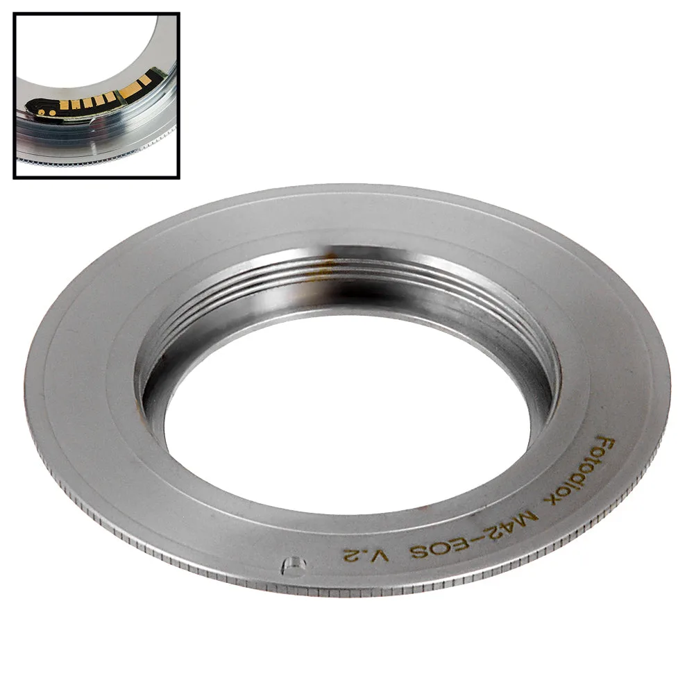 Adaptador de montura de objetivo Fotodiox Pro compatible con objetivo SLR de montura de rosca M42 tipo 2 a cuerpo de cámara SLR Canon EOS (EF, EF-S) - con chip de confirmación de e