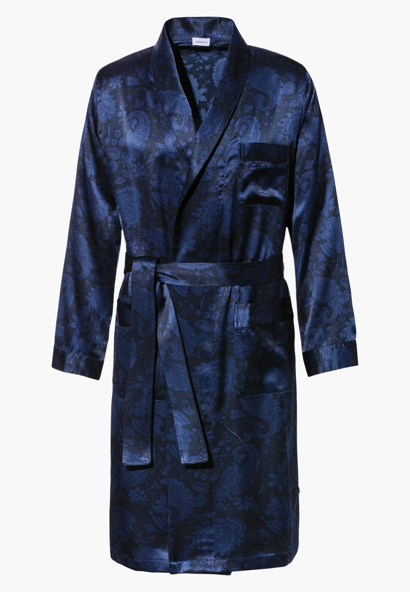 Silk Nightwear | Morgenmantel lang - paisley dark blue
