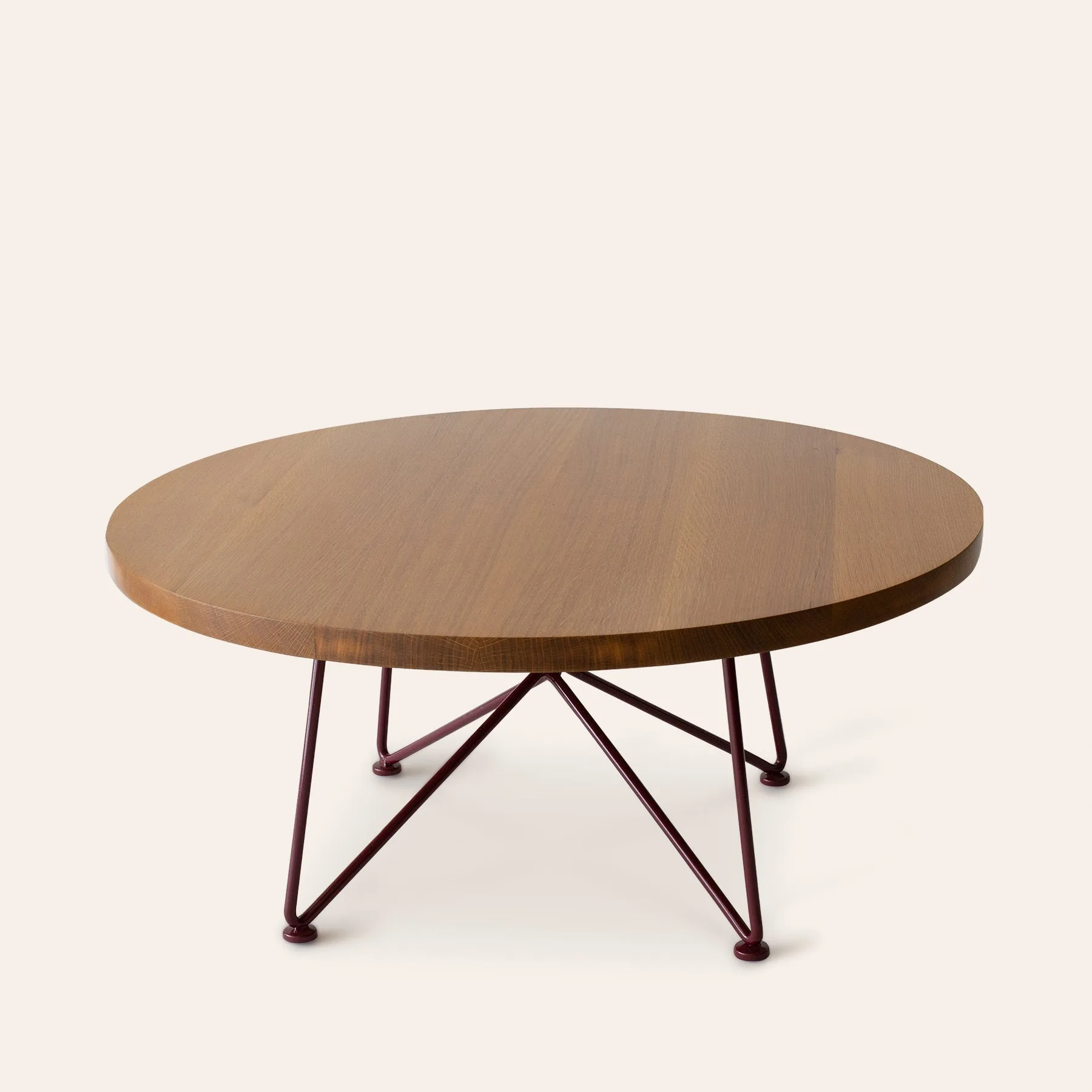 Quarter Sawn Oak Cocktail Table with Wine Red Base