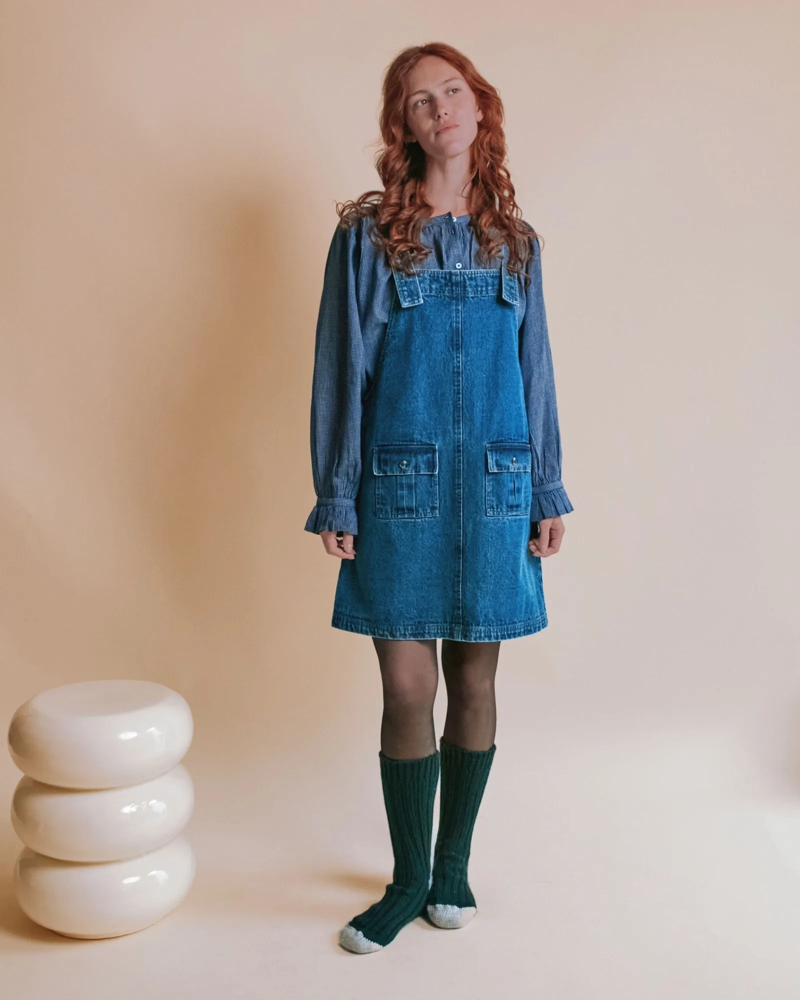 Robe salopette denim bleu : taille et entretien