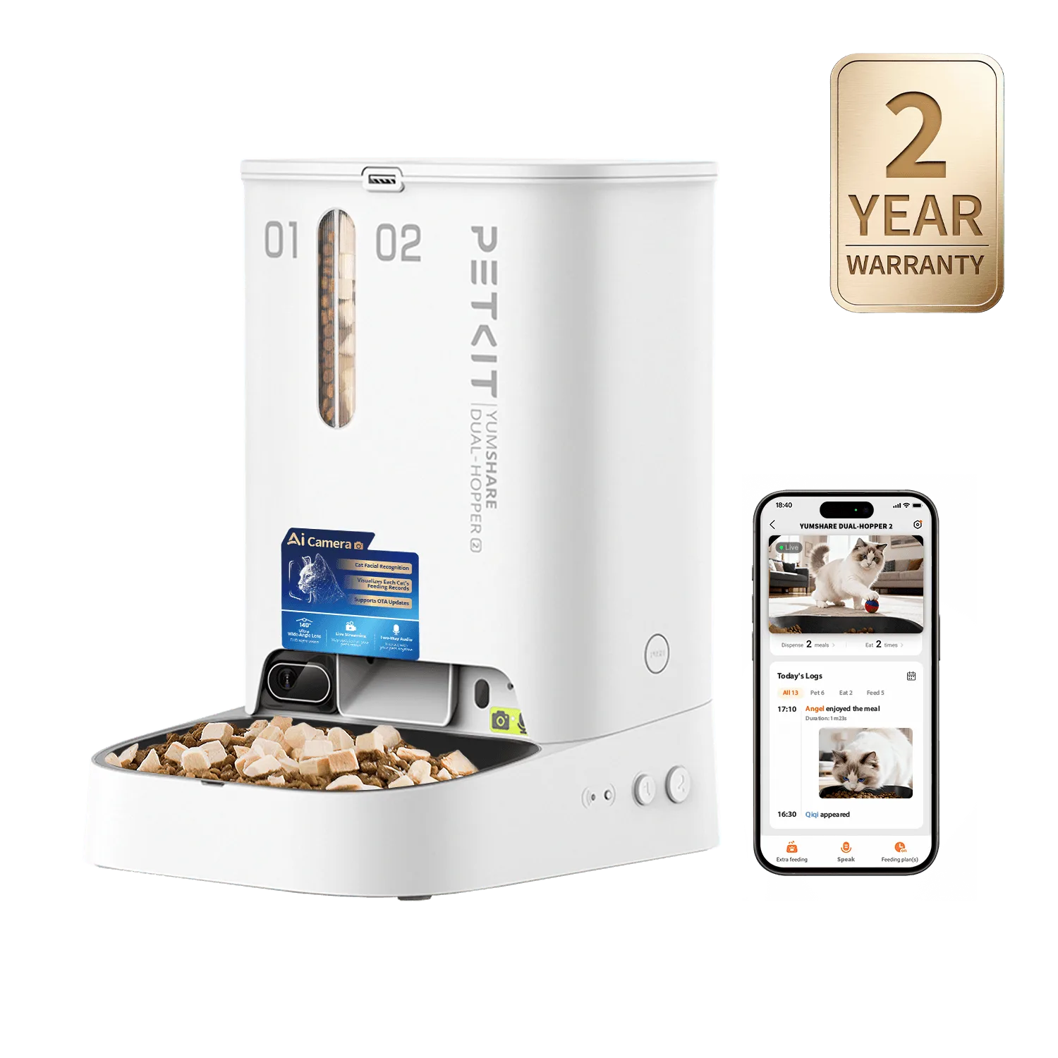 YumShare Dual-hopper 2 Automatischer Futterspender mit Kamera
