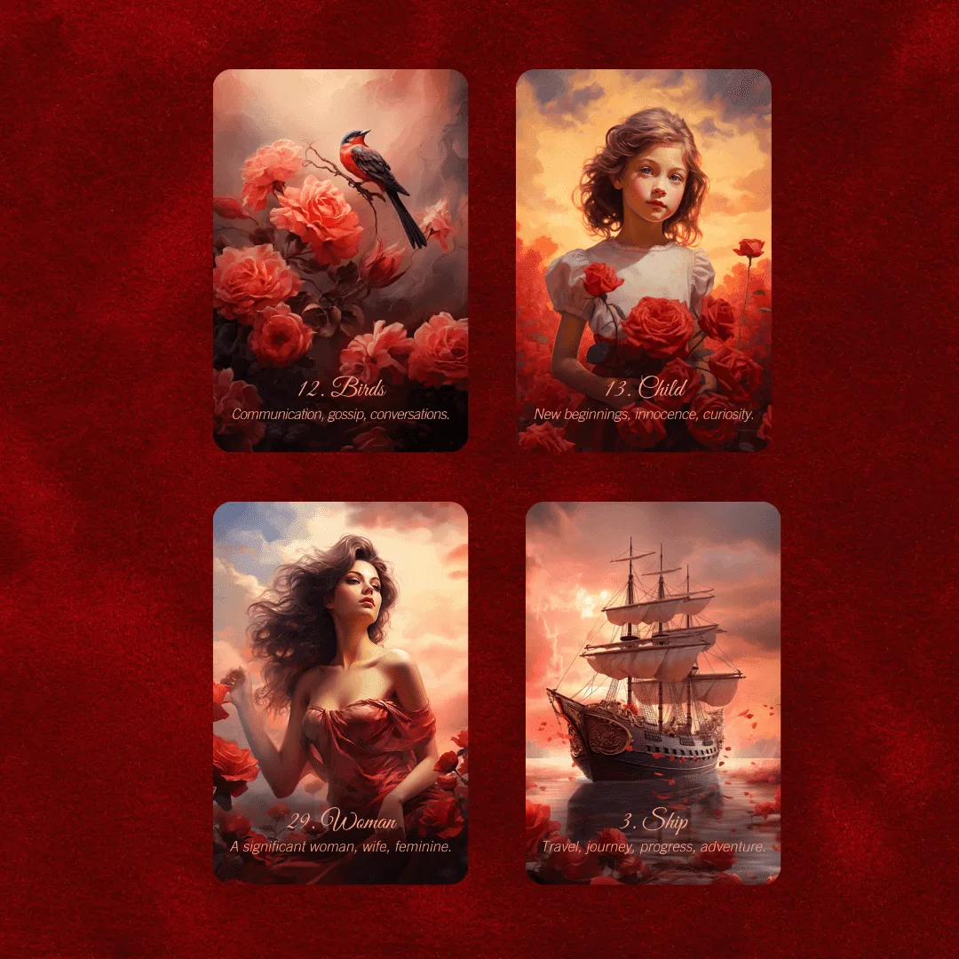 Scarlet Rose Lenormand 🌹 A 45-card extended Lenormand deck with messages on every card