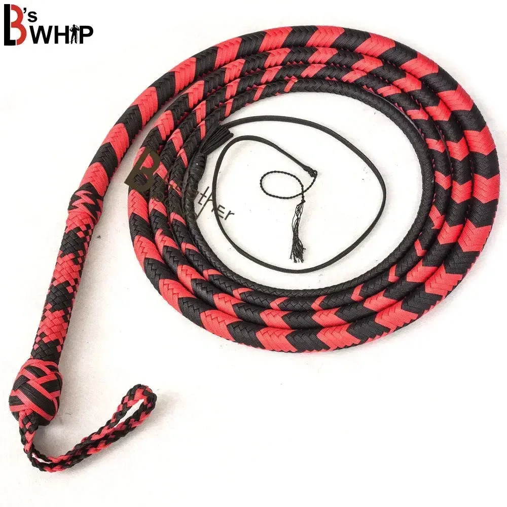 Indiana Jones Style Whip 6, 8, 10, 12, 14 & 16 Feet 16 Strands Bullwhip Para Cord Nylon Bull Whip with Leather Plaited Bellies
