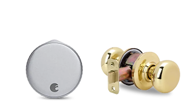 August Wi-Fi Smart Lock + Cambridge Knob in Polished Brass