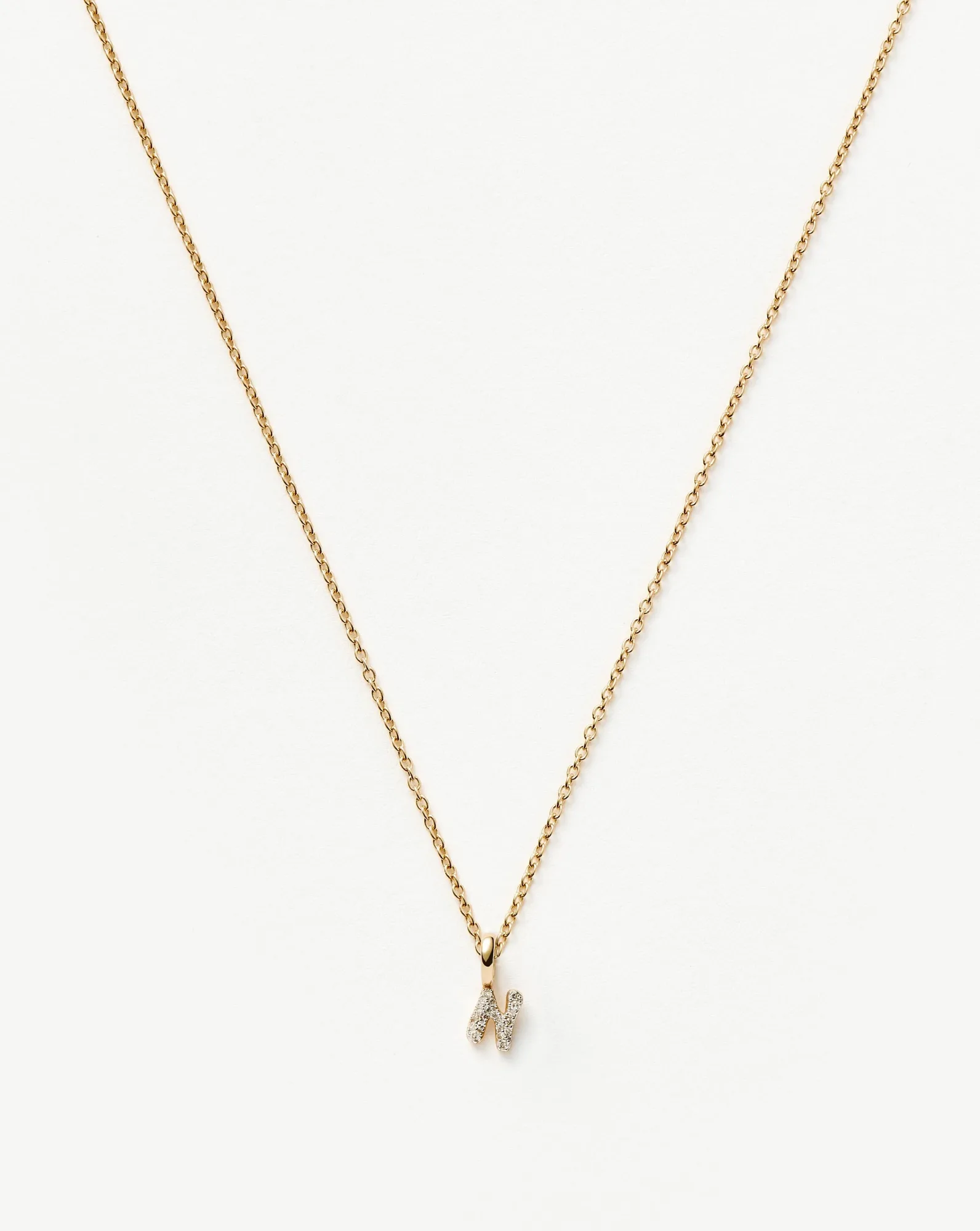 Solid Gold Diamond Initial Mini Pendant Necklace - N | 14ct Solid Yellow Gold Plated/Diamond