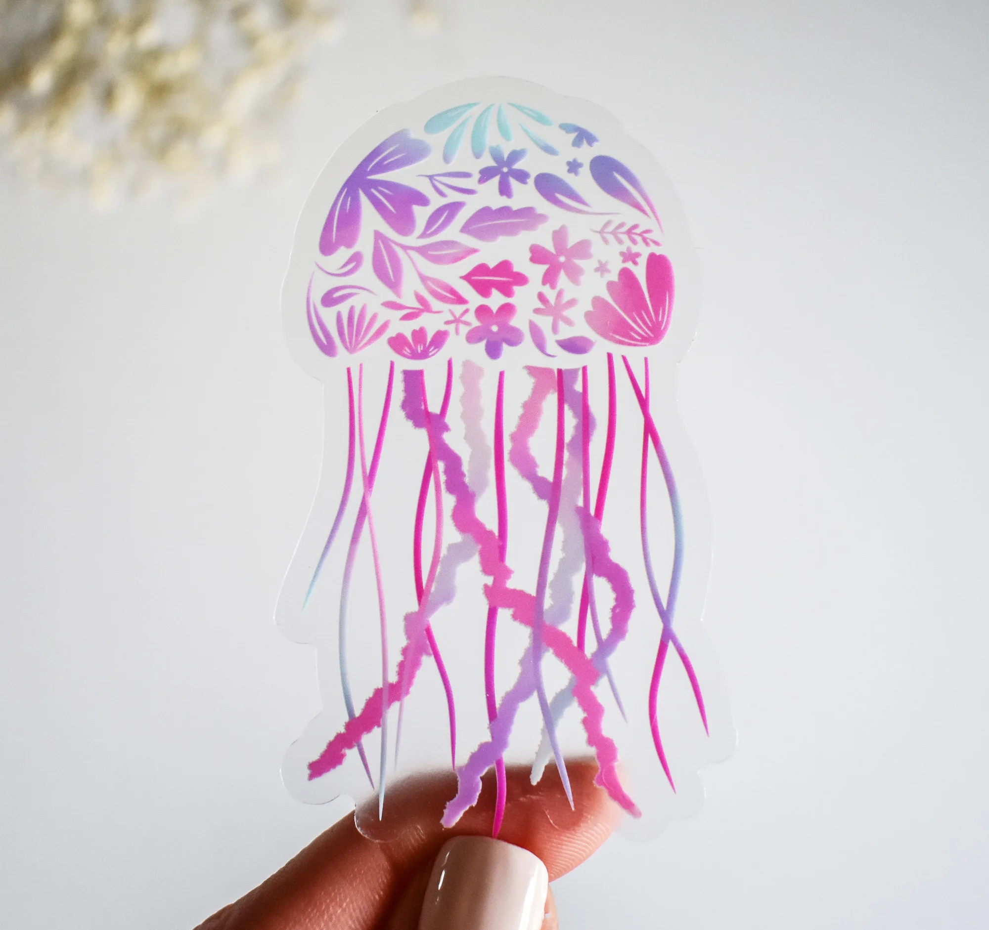 Jellyfish Floral Clear Vinyl Sticker