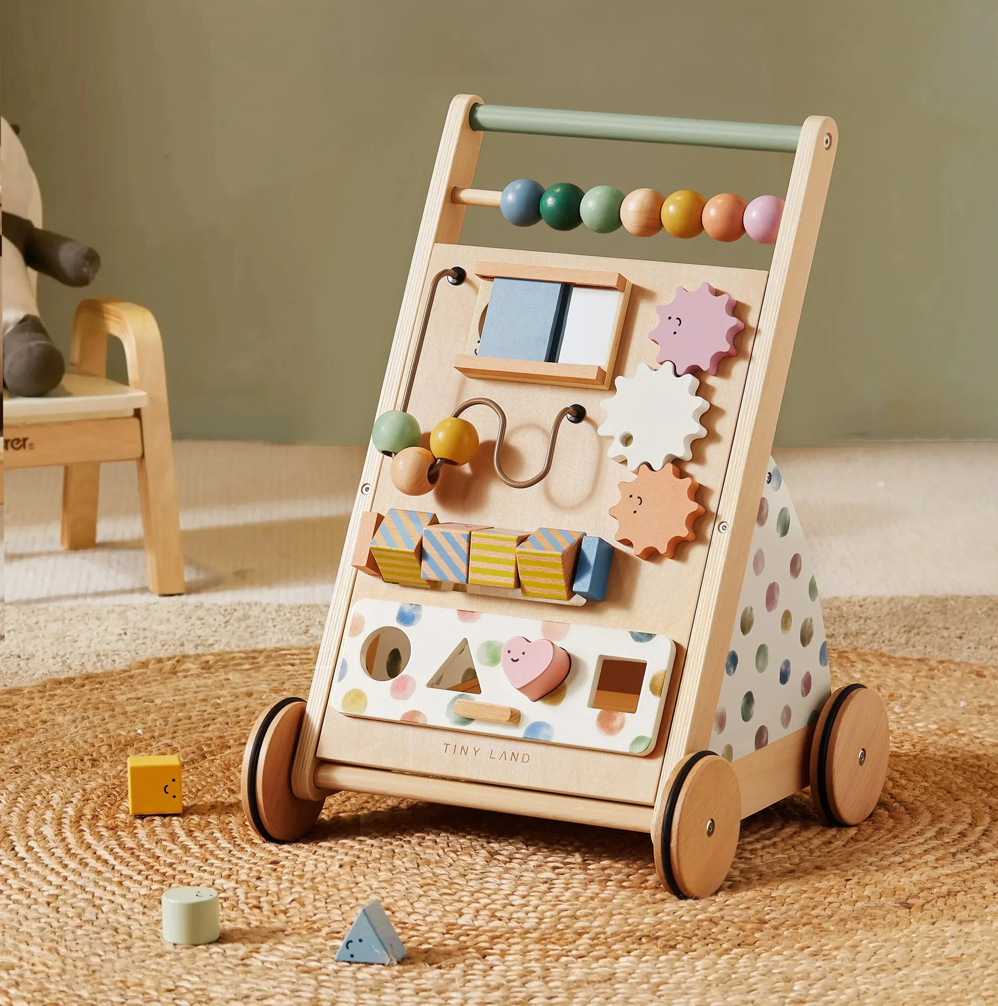 Tiny Land® Deambulatore in legno naturale versatile per bambini