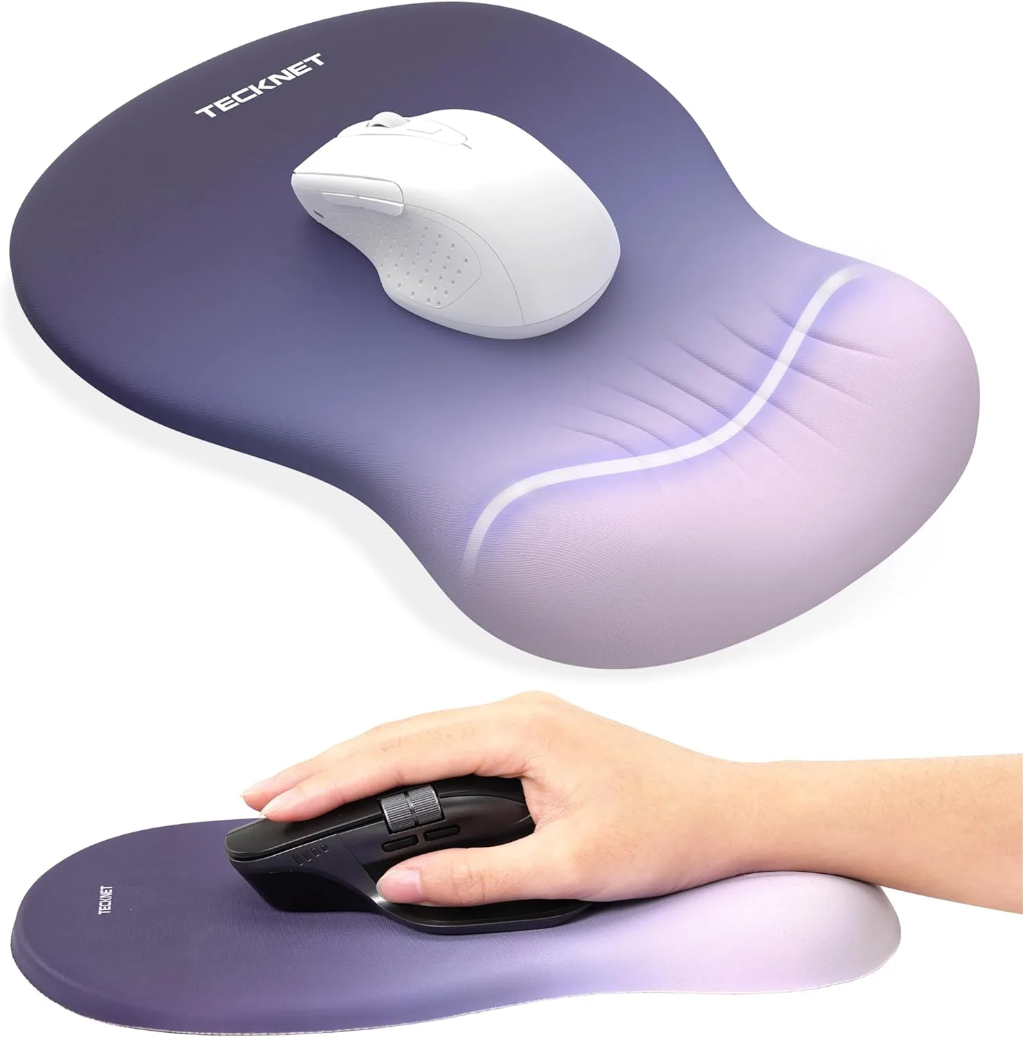 TECKNET BASICS Ergonomic Mouse Pad with Wrist Rest, Memory Foam Support, Smooth Non-Slip Base for Laptop/PC, Pain Relief for Home Office Gaming, Gradient Blue