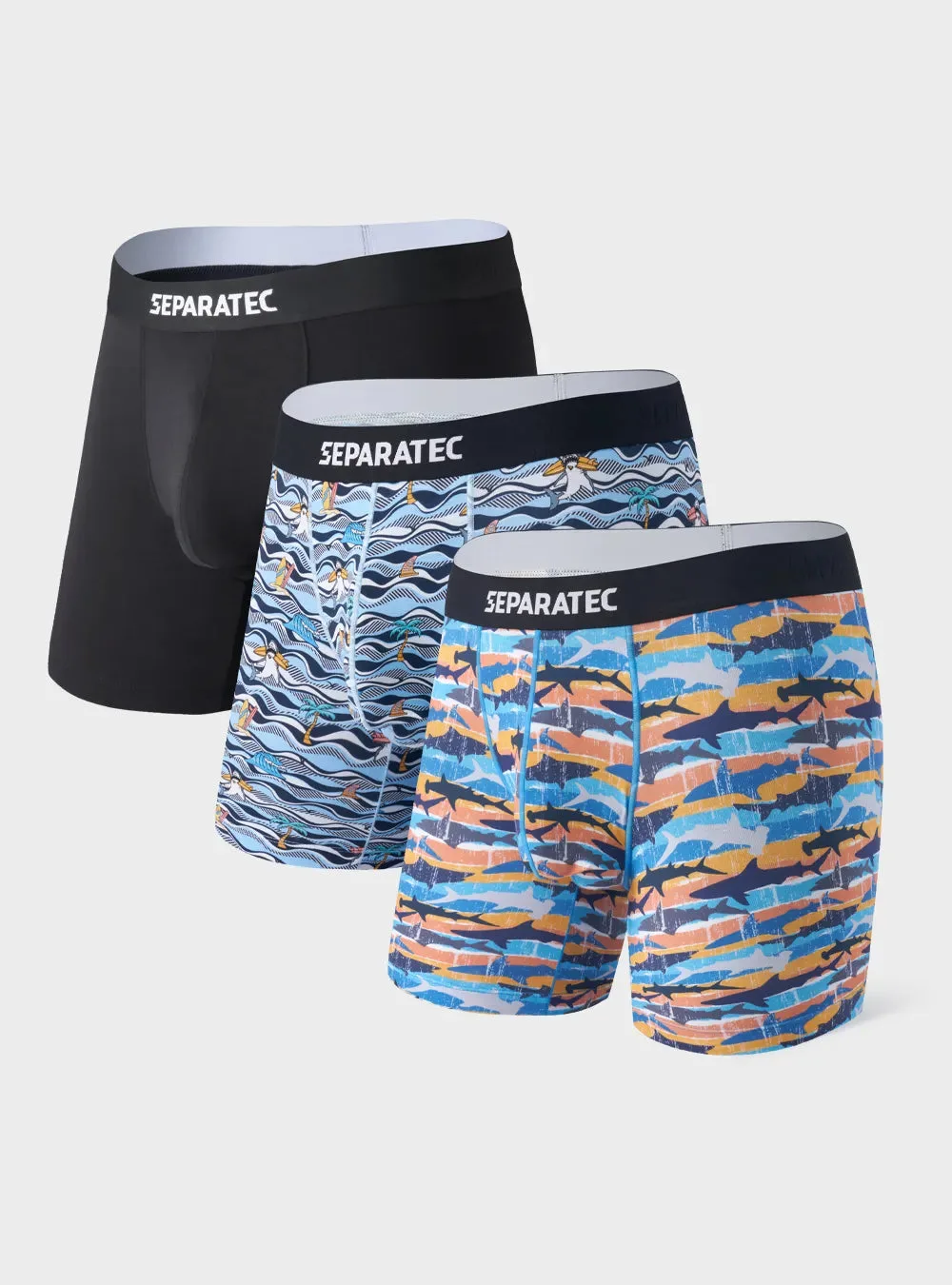 Tropische Haie Print Bambus-Rayon Boxershorts 3er-Pack