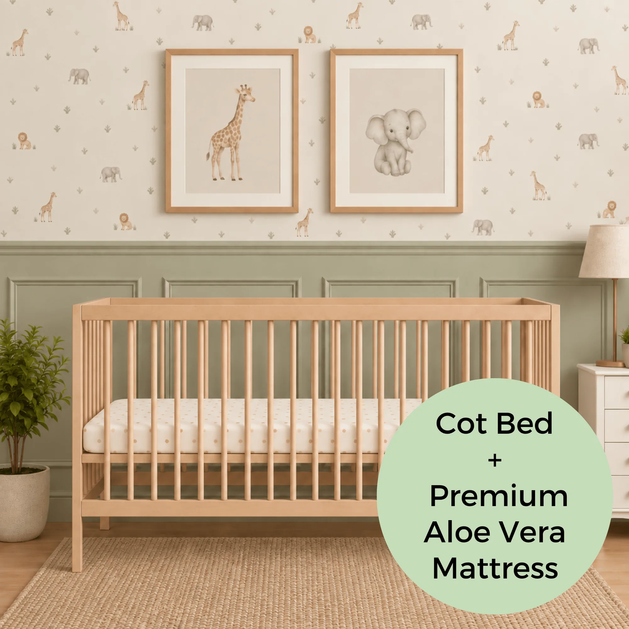 Midi Cot Bed With Premium Aloe Vera Mattress - Beech (140x70)