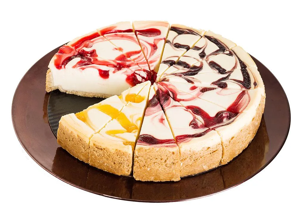Fruitcheesecake-assortiment vs. drievoudige chocoladecheesecake