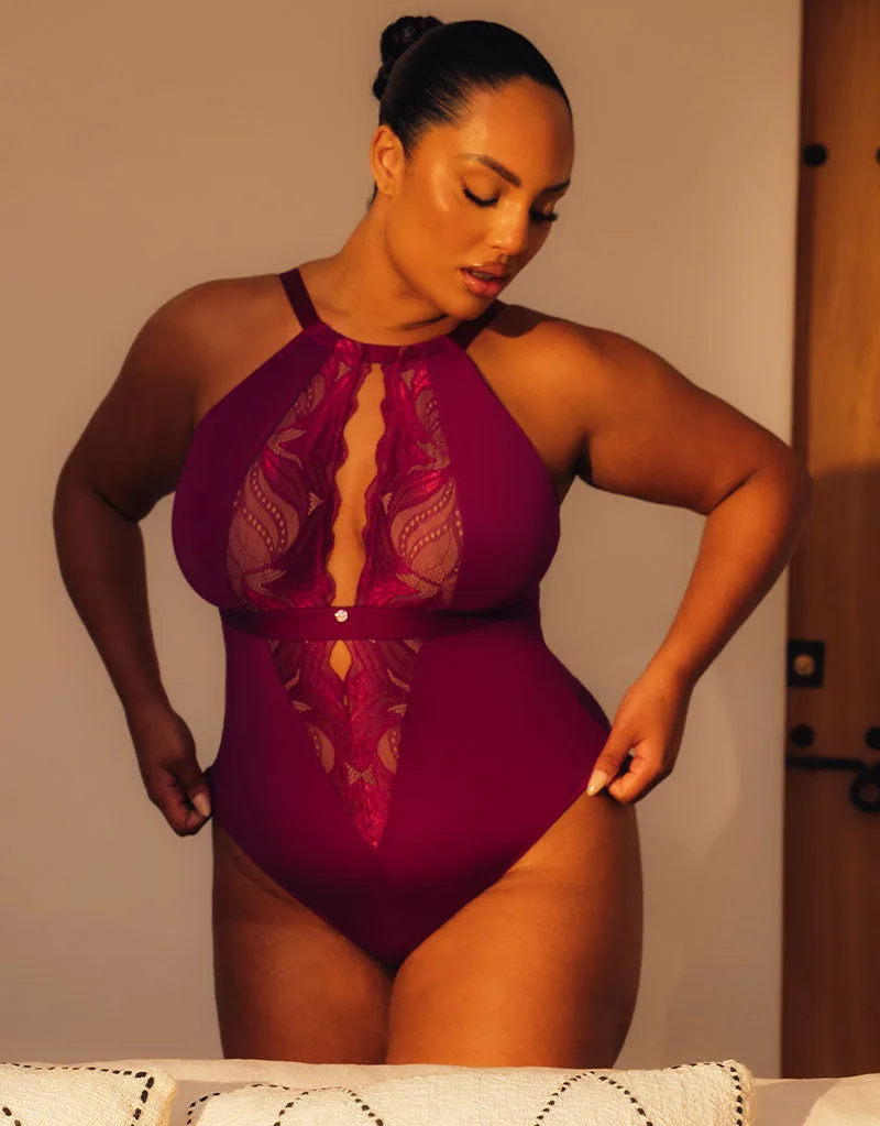 Scantilly Indulgence Body in Pizzo Elasticizzato Multiuso Viola Bacca
