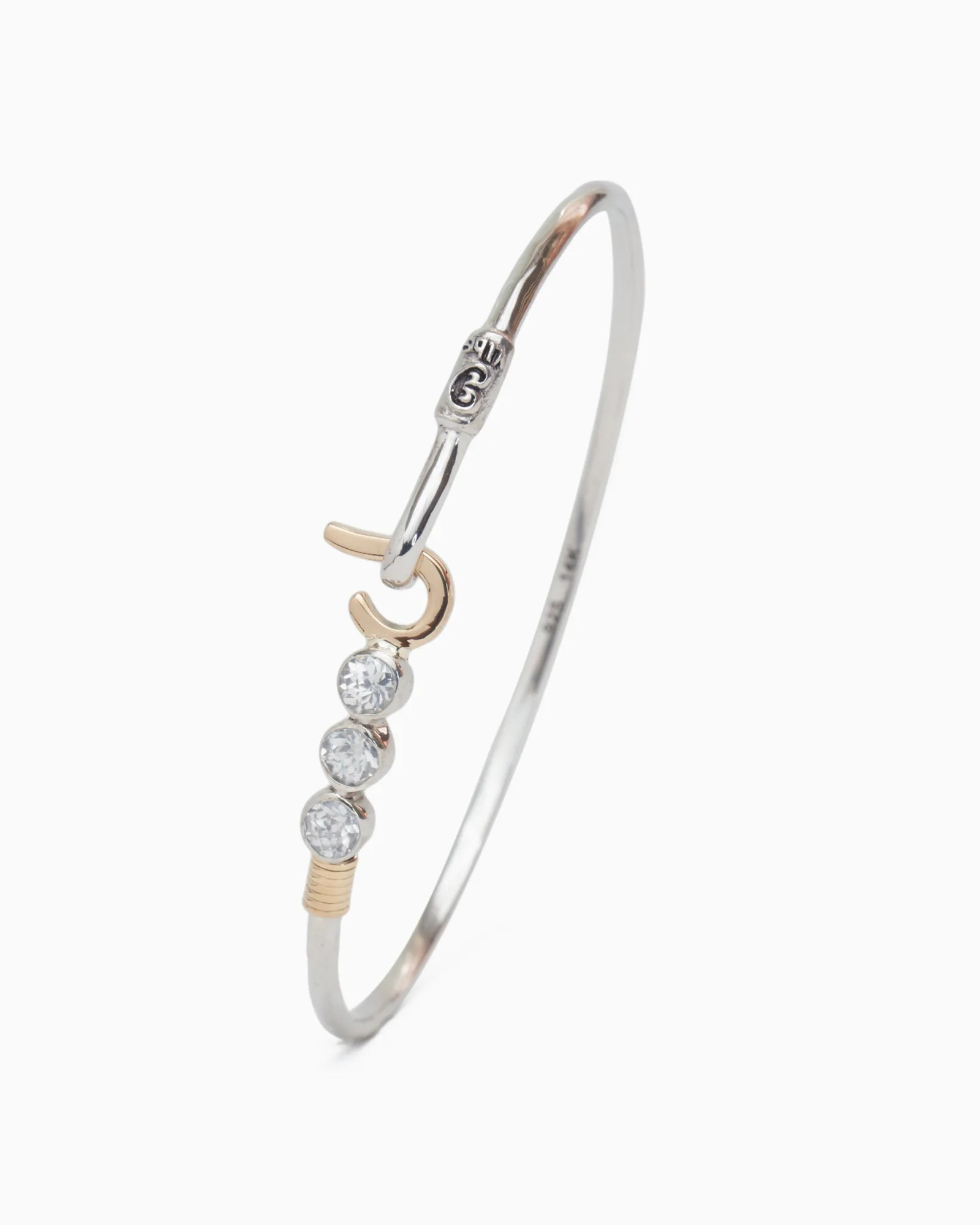 Pulsera de gancho St. John con tres piedras, 2 mm - Zircón blanco