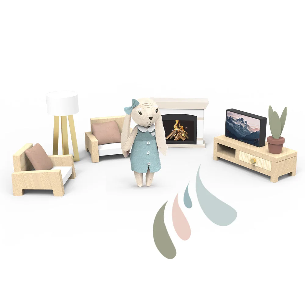 Puppenhaus-Wohnzimmer-Set inkl. 1 Figur