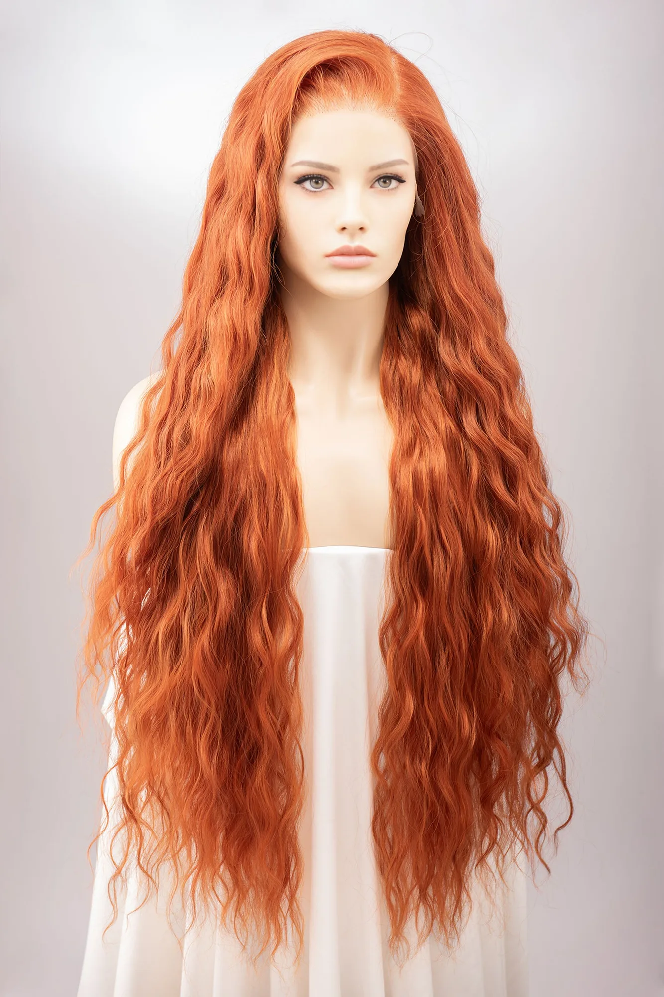 Orange-rote lange wellige Lace-Front-Perücke Rohan