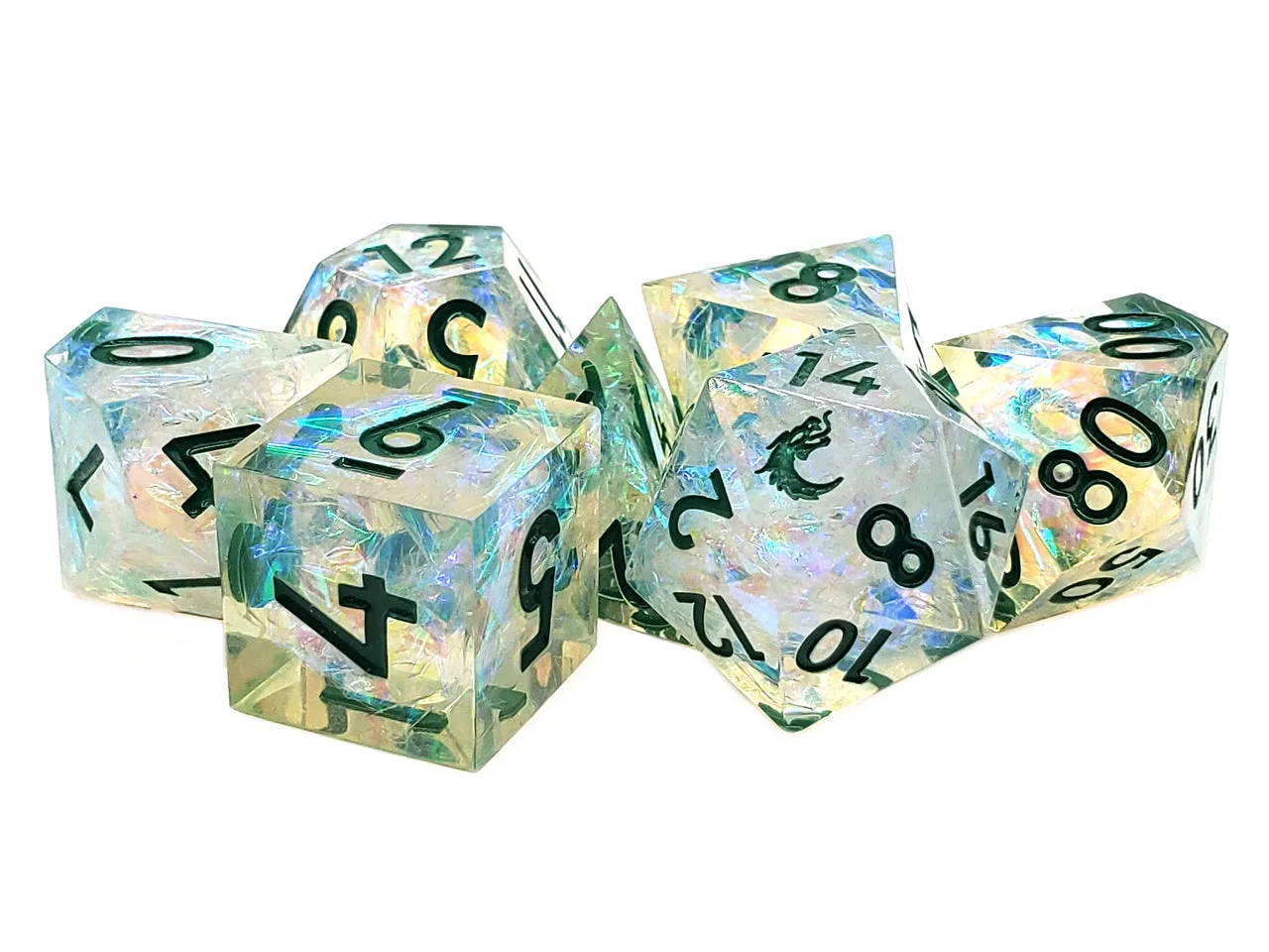Old School Dice: Sharp Edged 7-Piece Dice Set - Green Ice