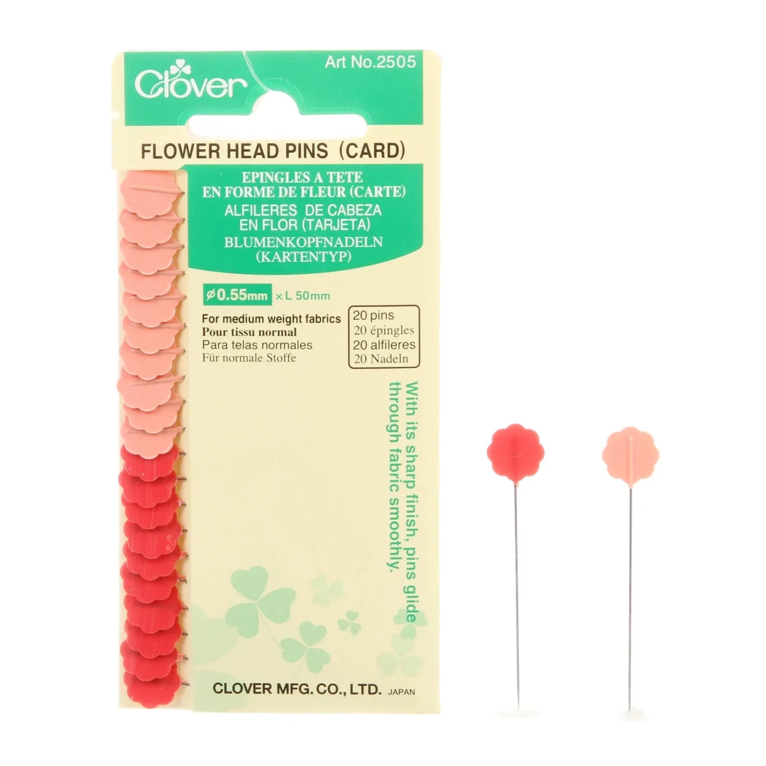 Alfiler de cabeza de flor Clover Talla 32 - 5 cm 20 uds 2 colores