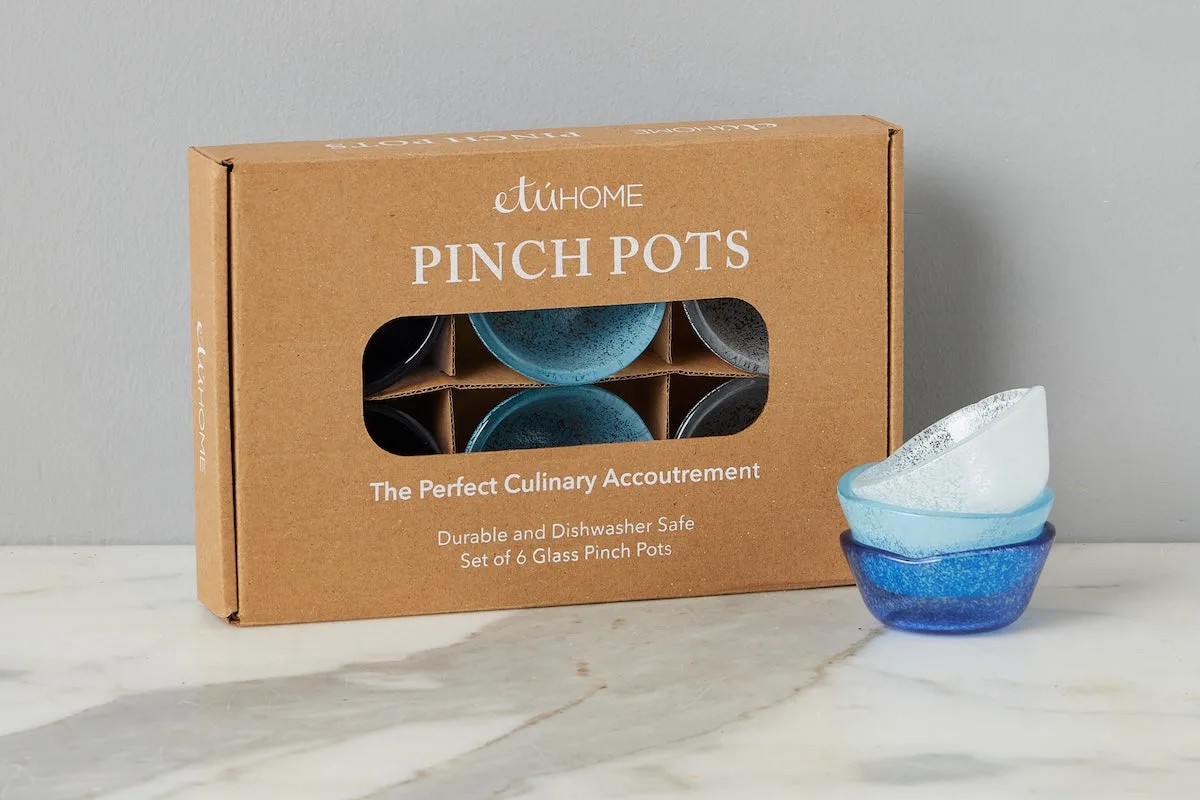Glass Pinch Pots, Set of 6, Blue Tones