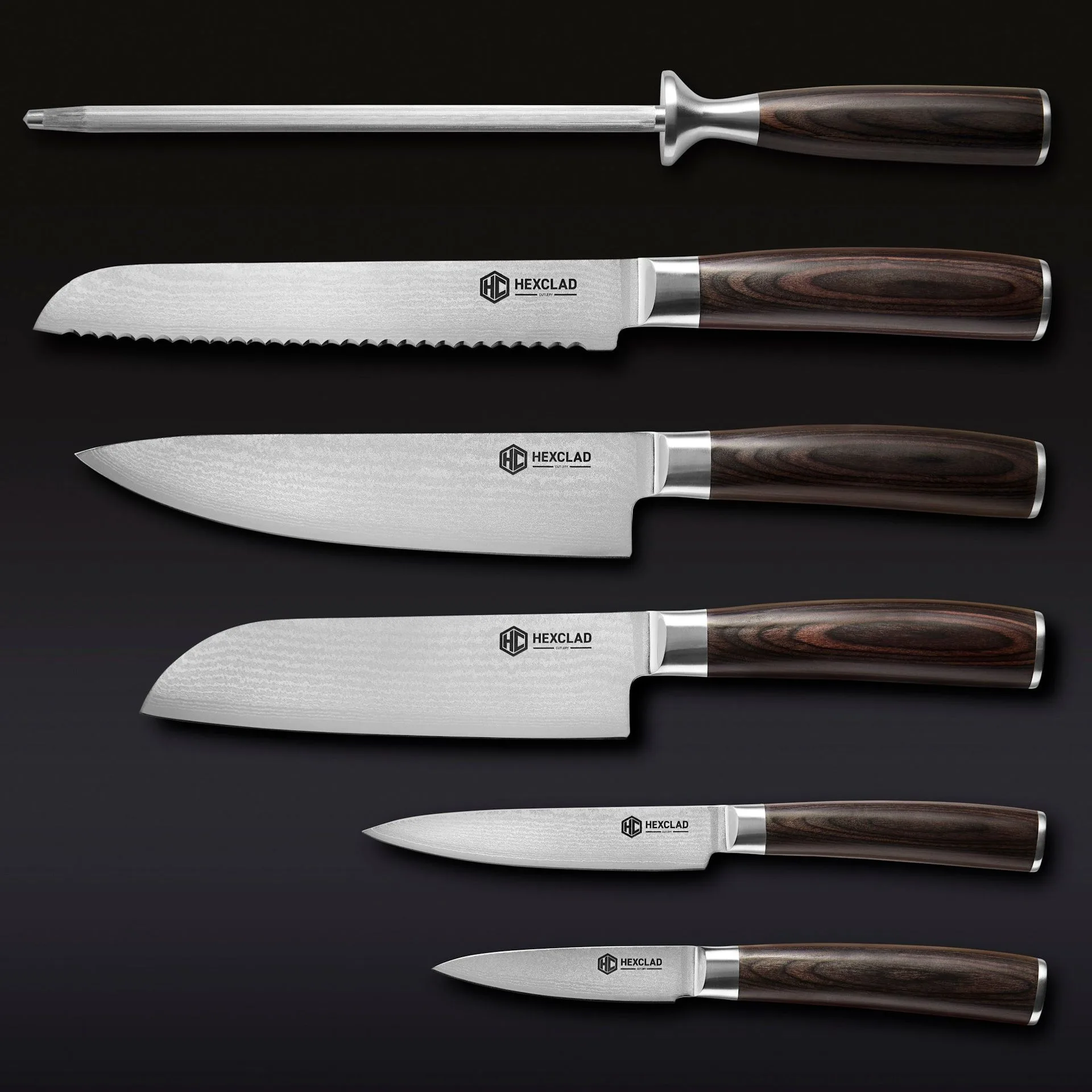 Damascus Steel Knife Set, 6-pc (Espresso)
