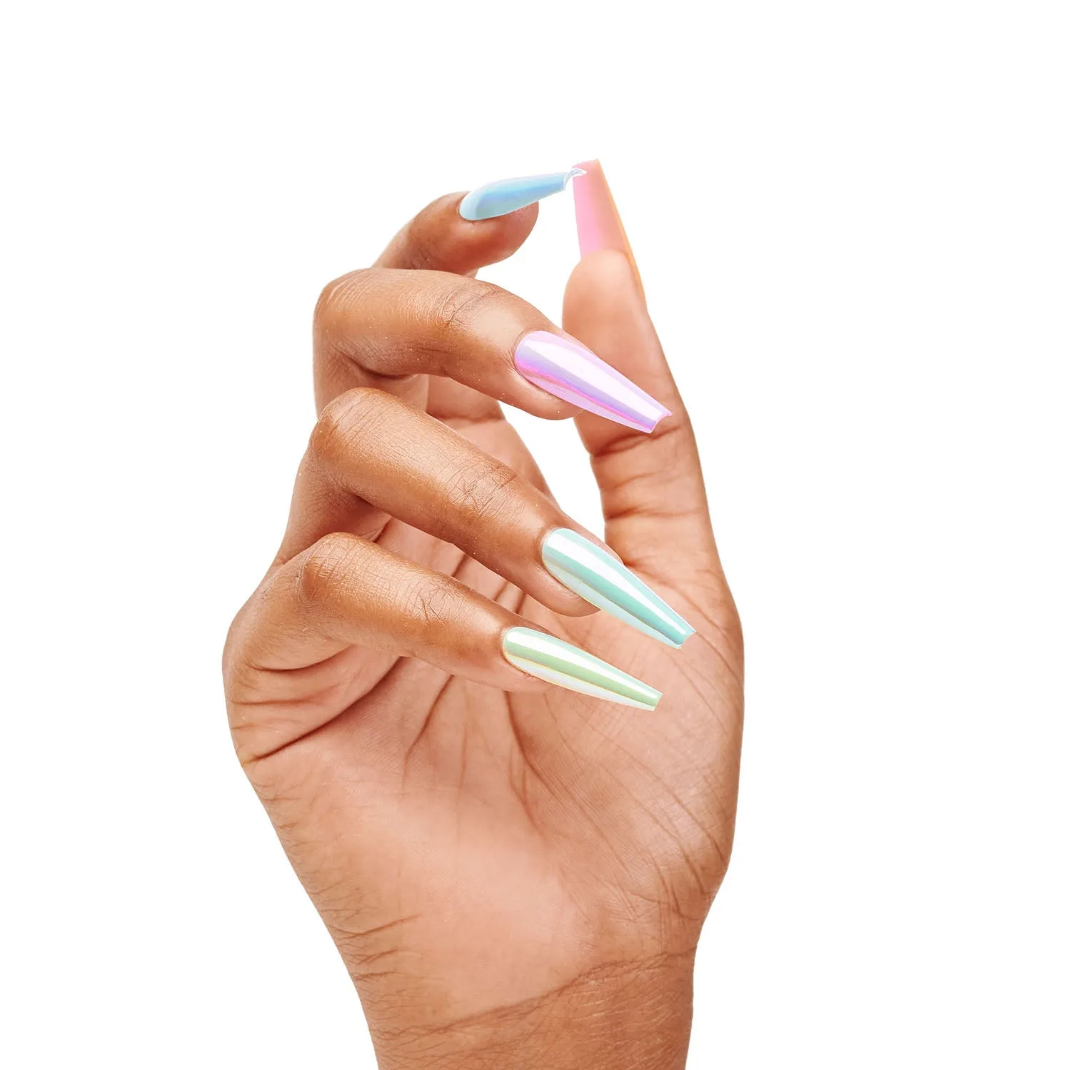Instant Luxury Acrylic Press-On Nails- Polychromatic- C-Curve Long Coffin