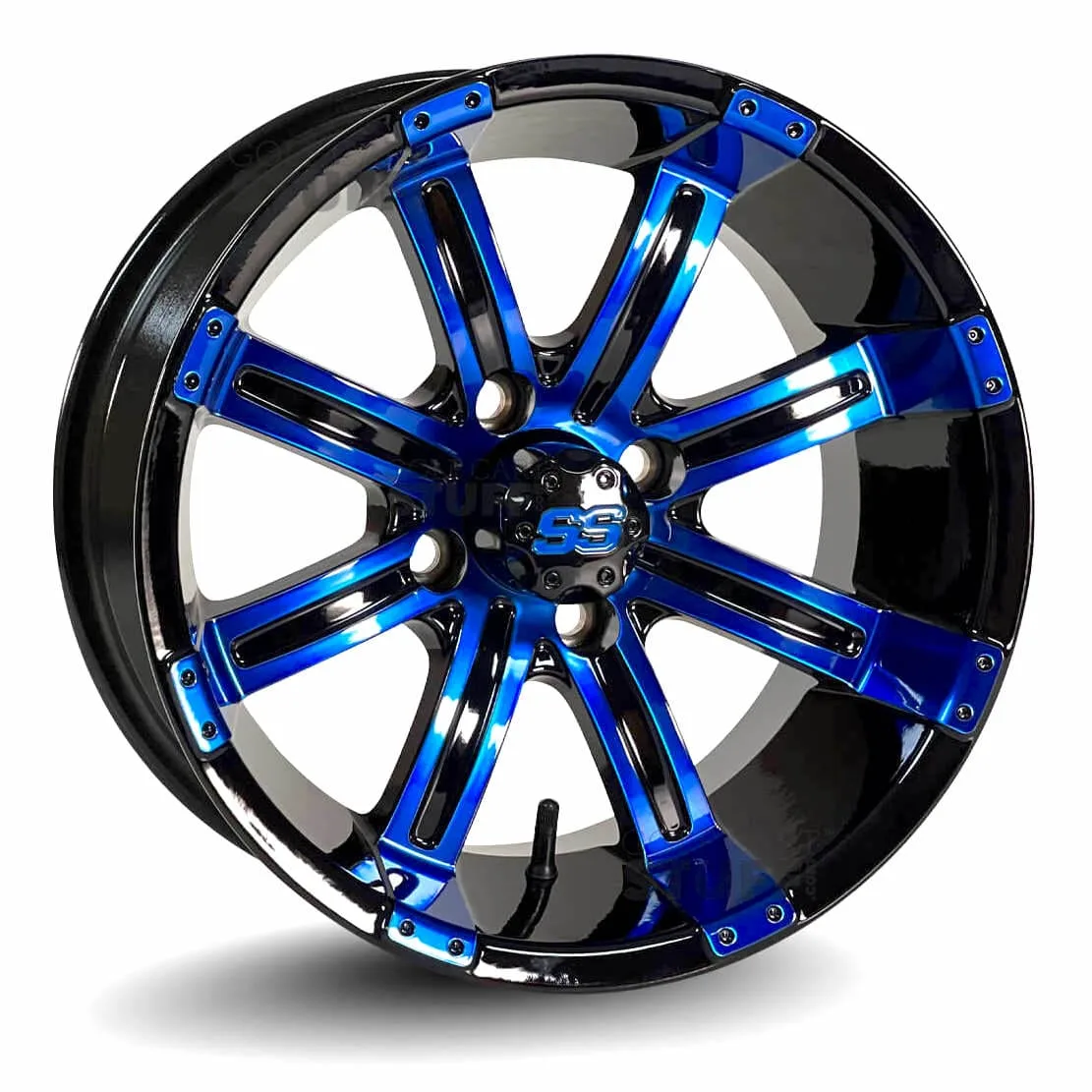 14" Tempest Electric Blue vs Chrome Golf Cart Wheels