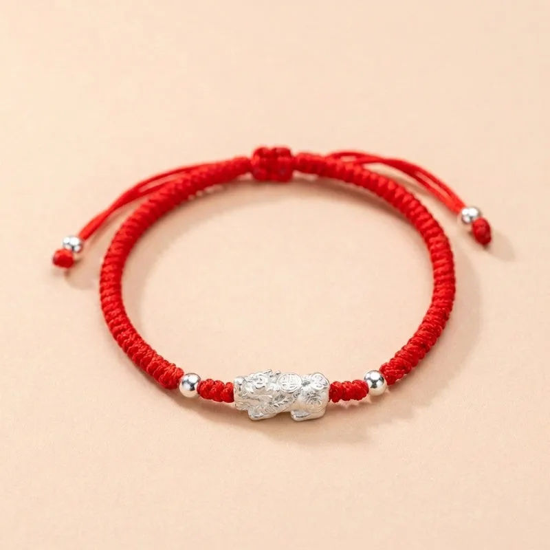 Buddha & Karma Rotes Band Silber Pixiu Armband - Glücksbringer für unerwartetes Glück