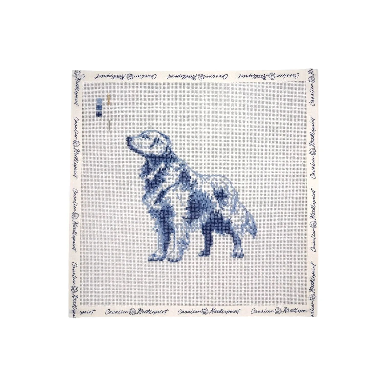 Vintage Blue Toile Golden Retriever