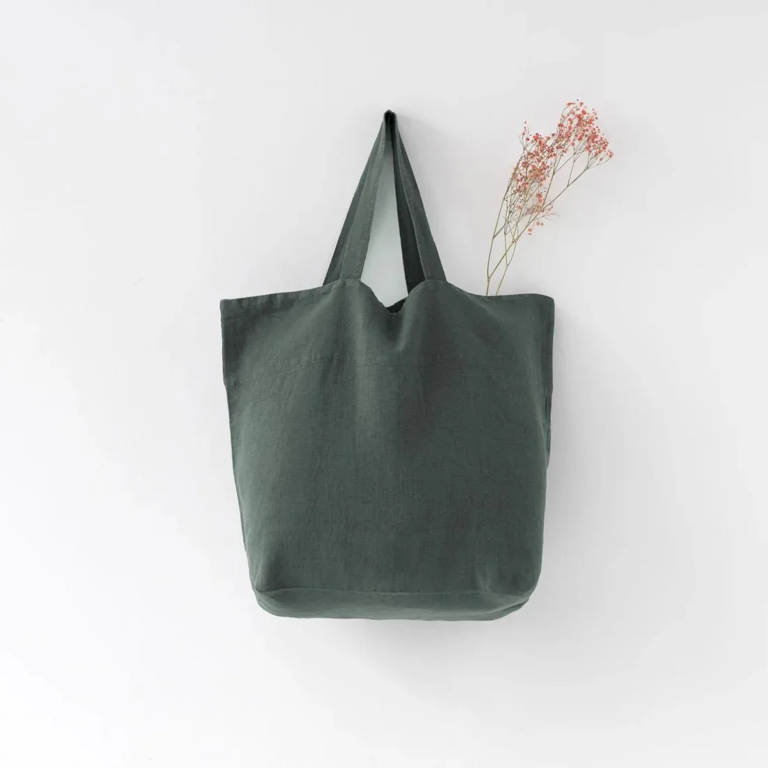Forest Green Linen Big Bag