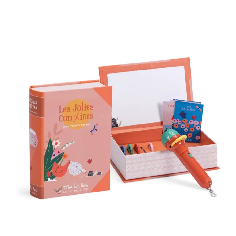 Actividad Moulin Roty: linterna de cuentos vs. libro de pegatinas
