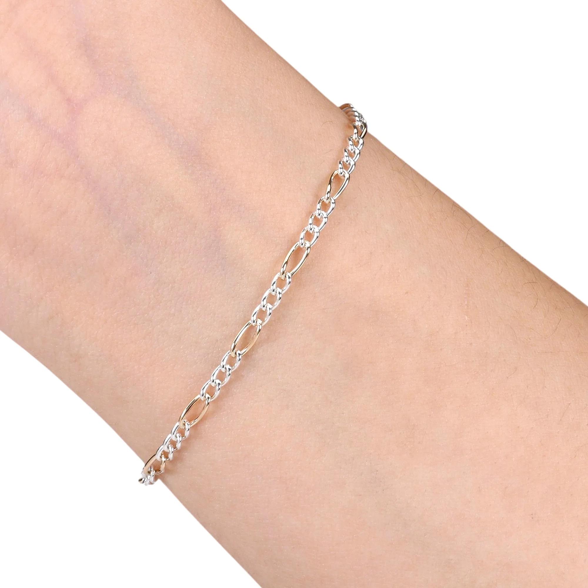 Figaro metallo misto, 3 maglie corte argento + 1 maglia lunga oro, 2,6 mm - "Alice" (bobina da 5 piedi)