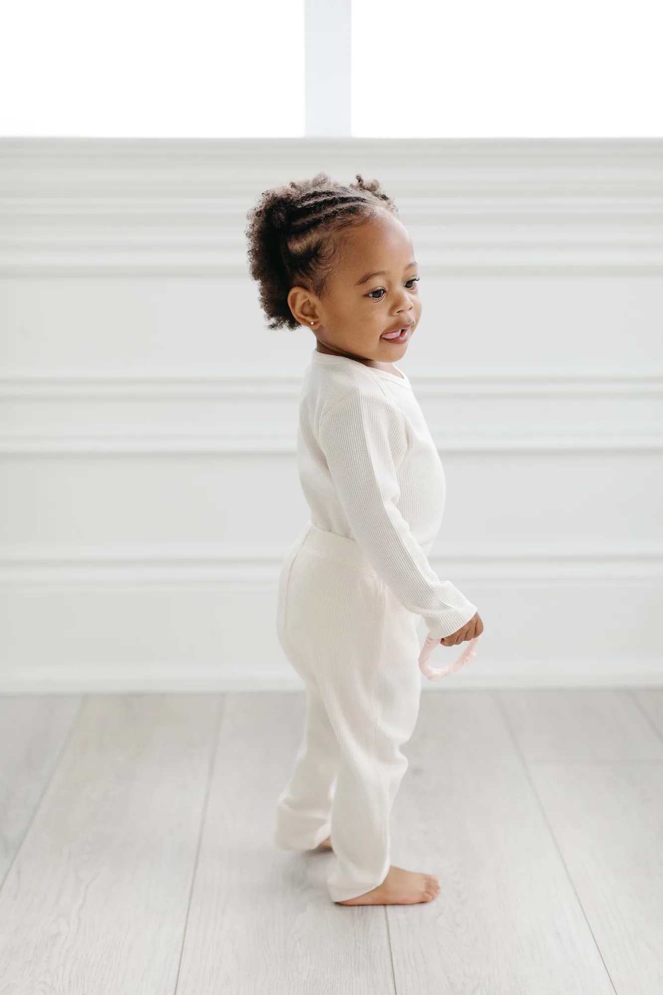 Waffle Long Sleeve Bodysuit in TENCEL™ Lyocell - Coconut Milk