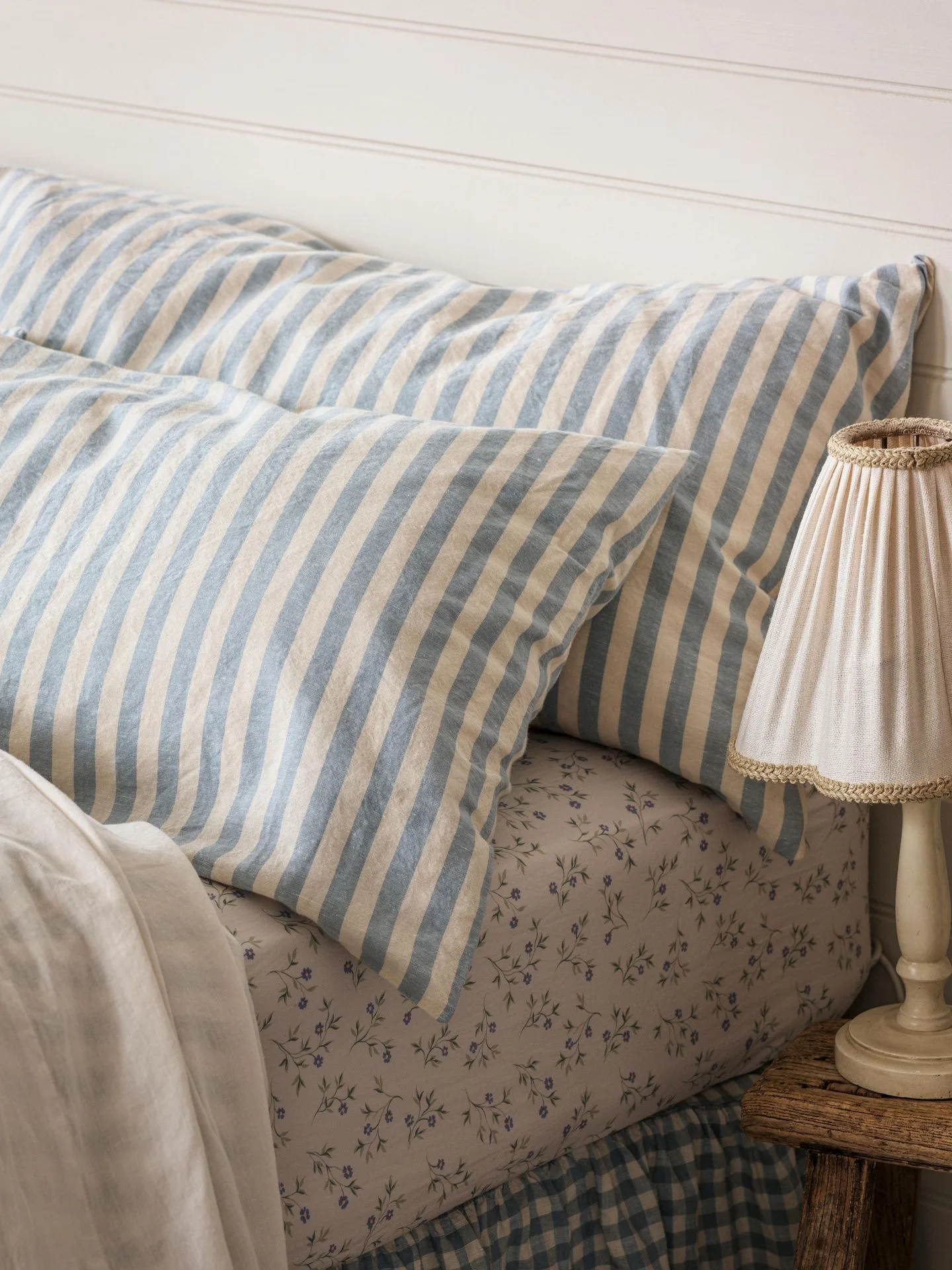 Coastal Blue Pembroke Stripe 100% Linen Square Pillowcase (Pair)