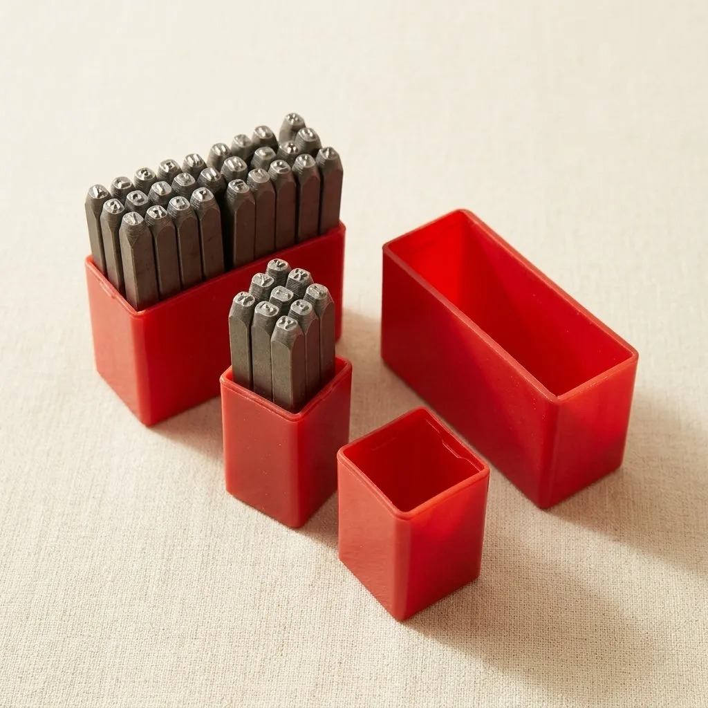 Letter & Number Punch Stamps, 1.5 mm A–Z, 0–9 & Sign — 37-Piece Metal Set, Storage Cases