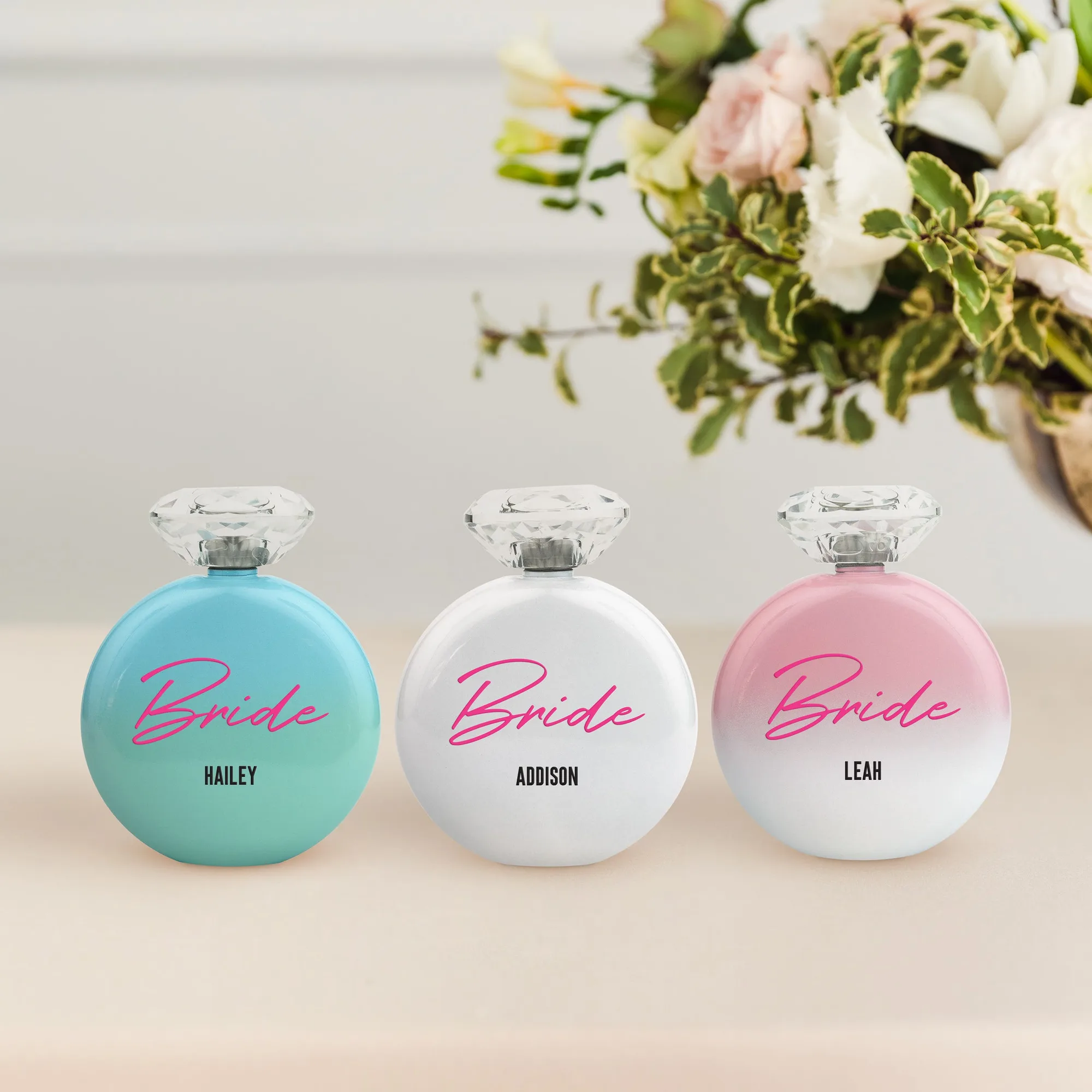 Personalized 5 oz. Round Shimmer-Colored Stainless Steel Hip Flask - Vegas Bride
