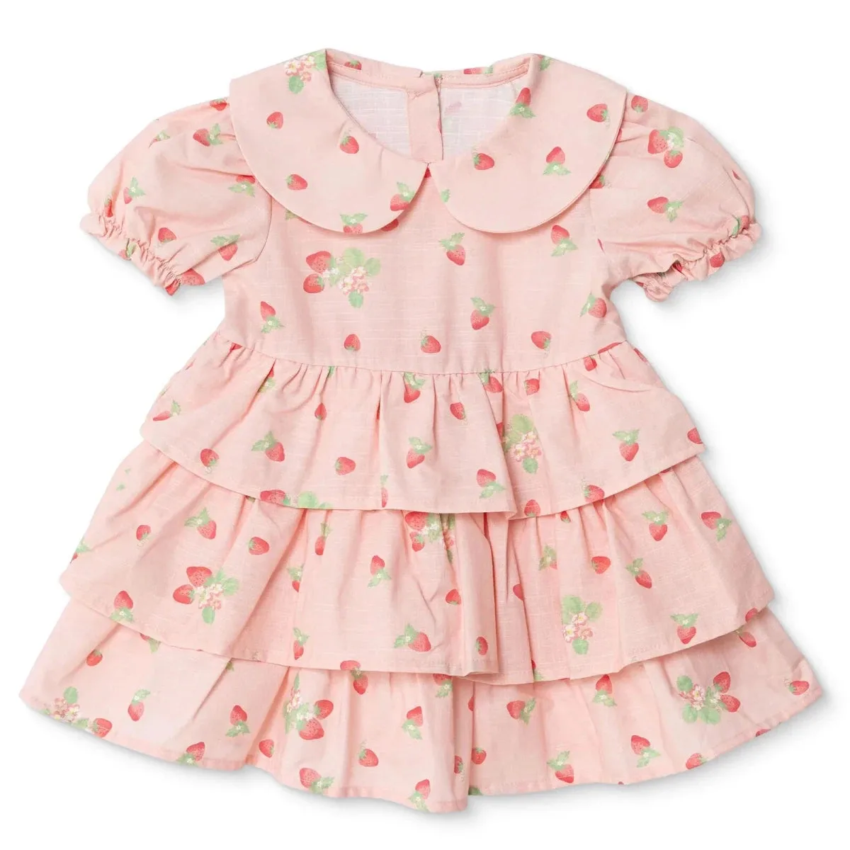 HelloBaby Peter Pan Collar Short Sleeve Baby Dress (6-9 Months to 4-5 Years) - Pink Printed