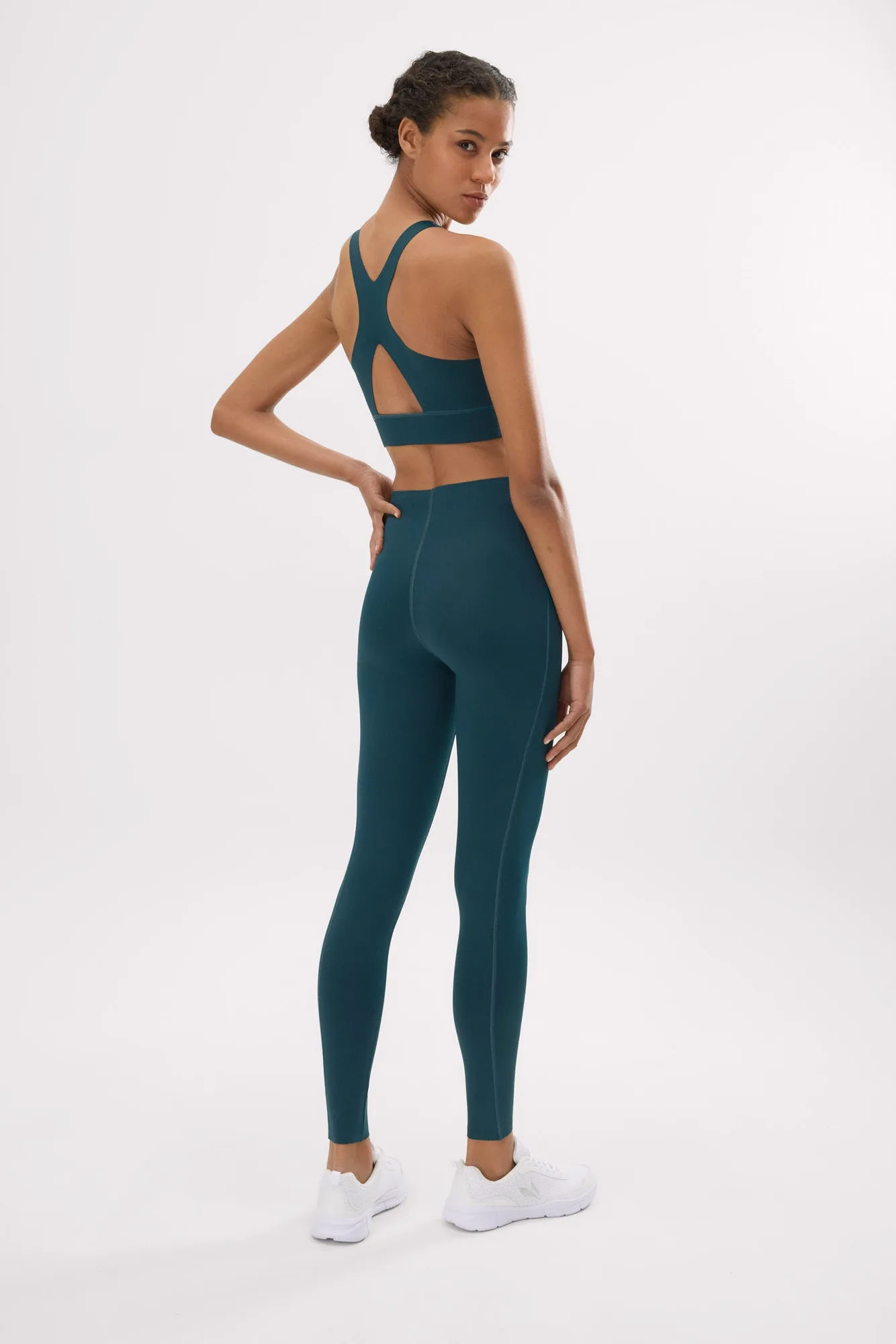 Leggings deportivos largos compressive vientre plano verde botella