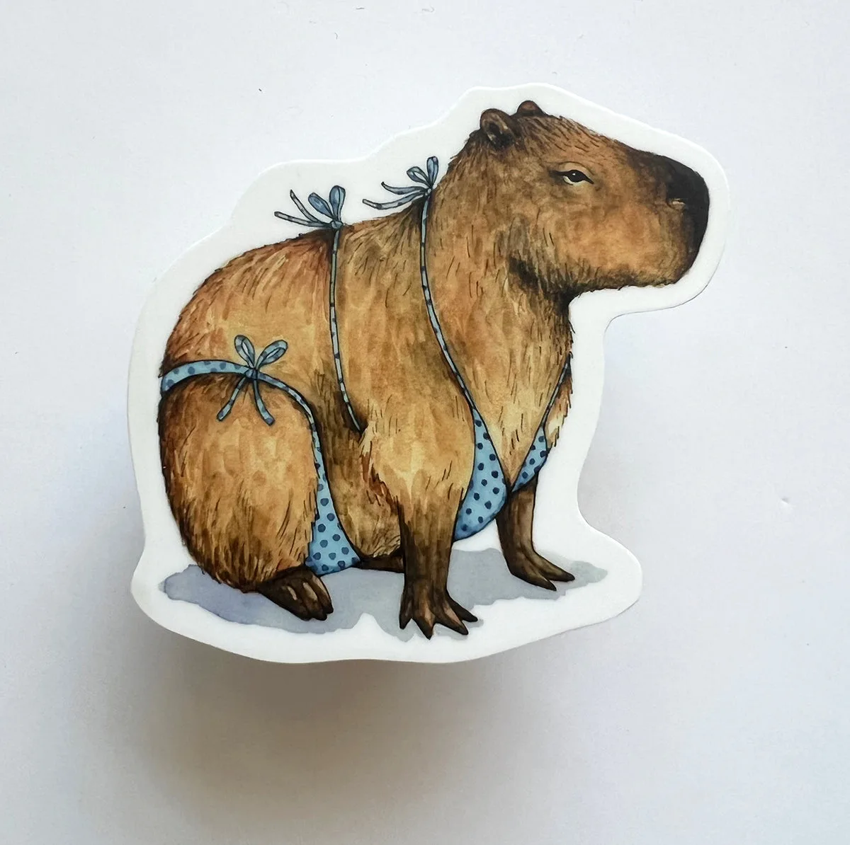 Adesivo vinil recortado impermeável Capivara em traje de banho