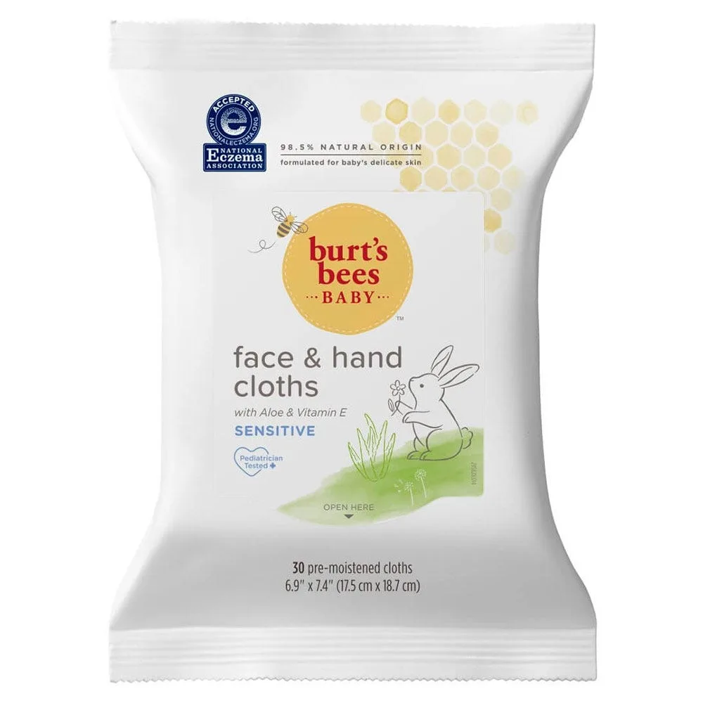 مناديل الوجه واليدين للأطفال من Burt's Bees - 30 منديلًا