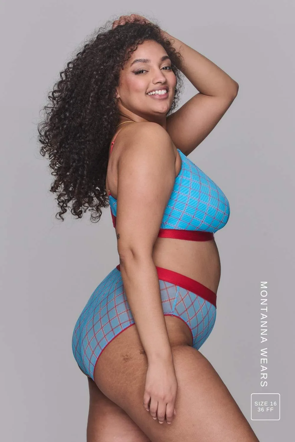 So Soft Mesh Printed Check Fuller Cup & Brief Set - Blue